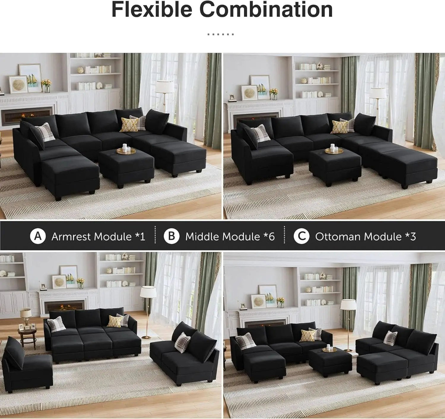 Premium Velvet Black Multifunctional Storage Ottoman from PriceLows™