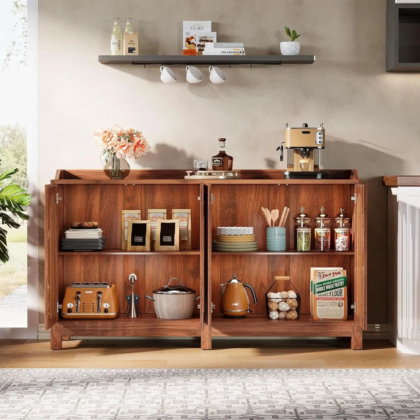 57 Inch Farmhouse Sideboard Cabinet With Adjustable Shelves from PriceLows™