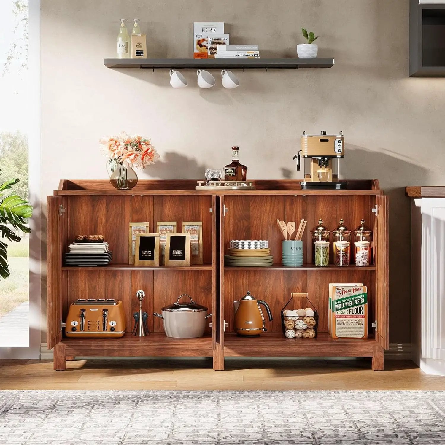 57 Inch Farmhouse Sideboard Cabinet With Adjustable Shelves from PriceLows™