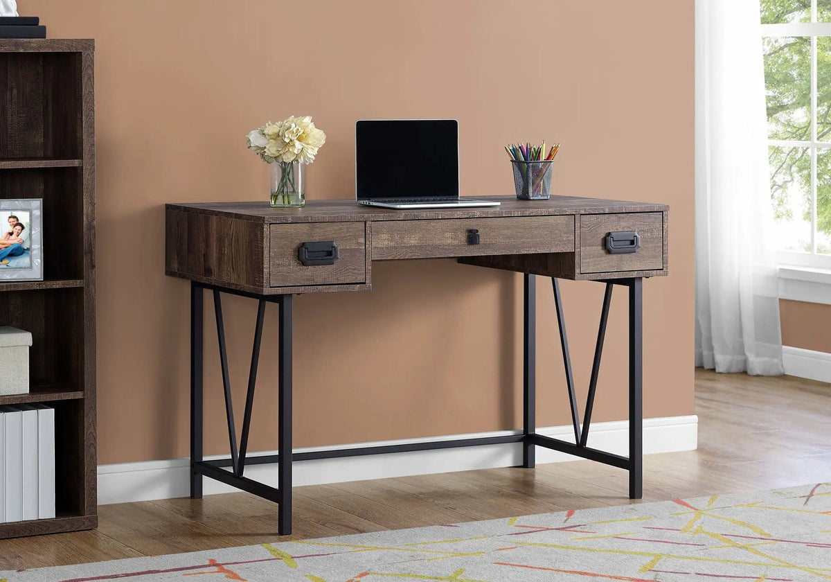 Transitional Computer Desk | Thick Paneled Design | Two Side Drawers | Metal Glides