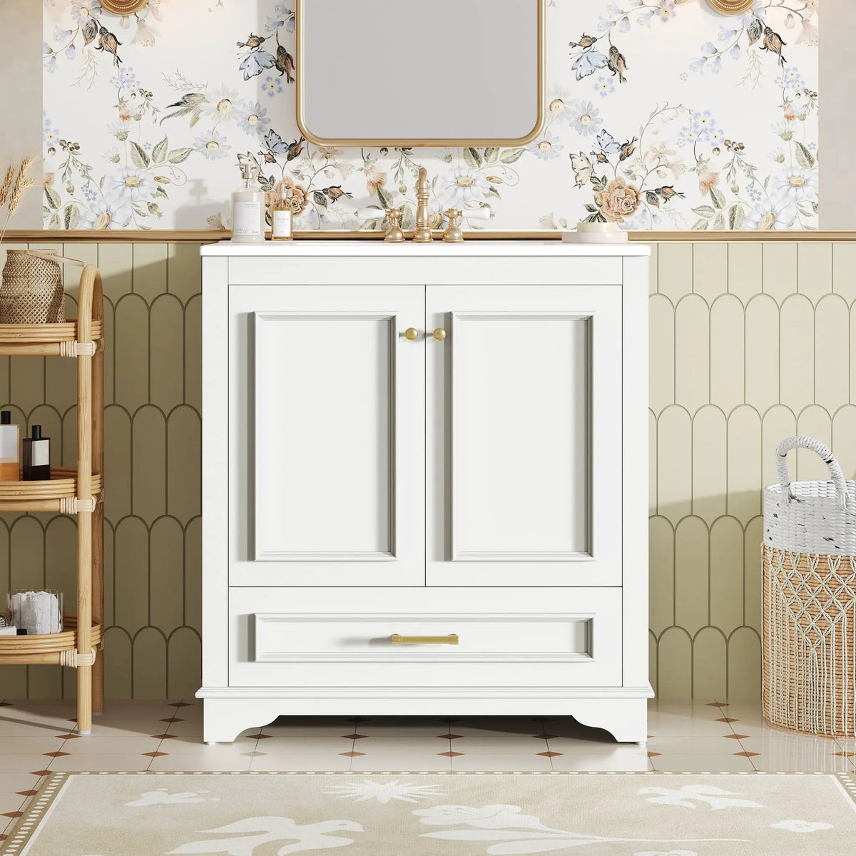 30 Inch Bathroom Vanity | Poplar Wood Frame | 2 Soft Closing Doors | Adjustable Shelf