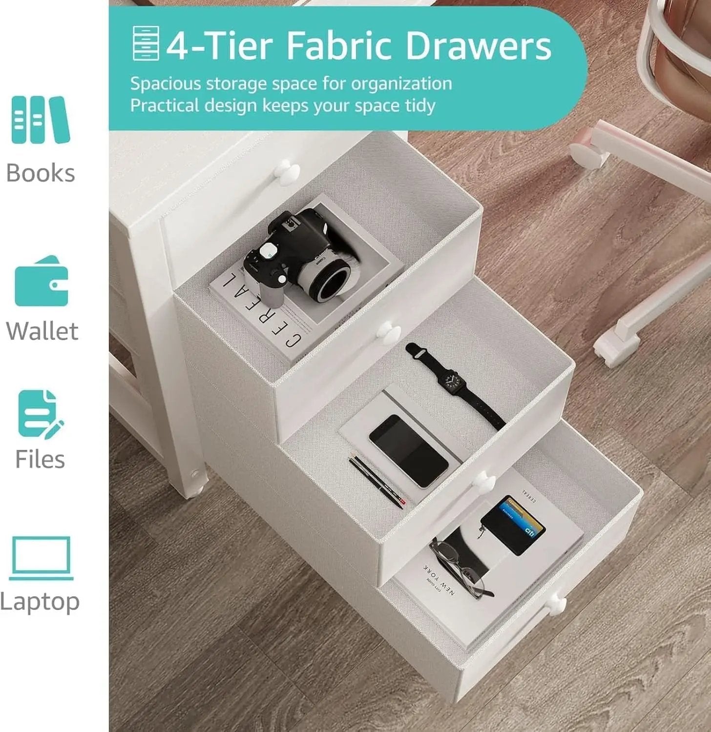 55 Inch White Computer Desk With Fabric Drawer For Home Office from PriceLows™