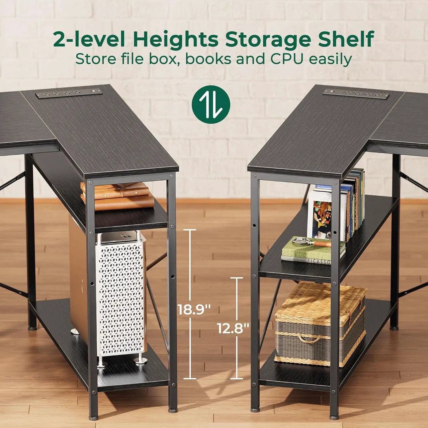 L Shaped Desk 47 Inch With Power Outlets And Ample Storage from PriceLows™