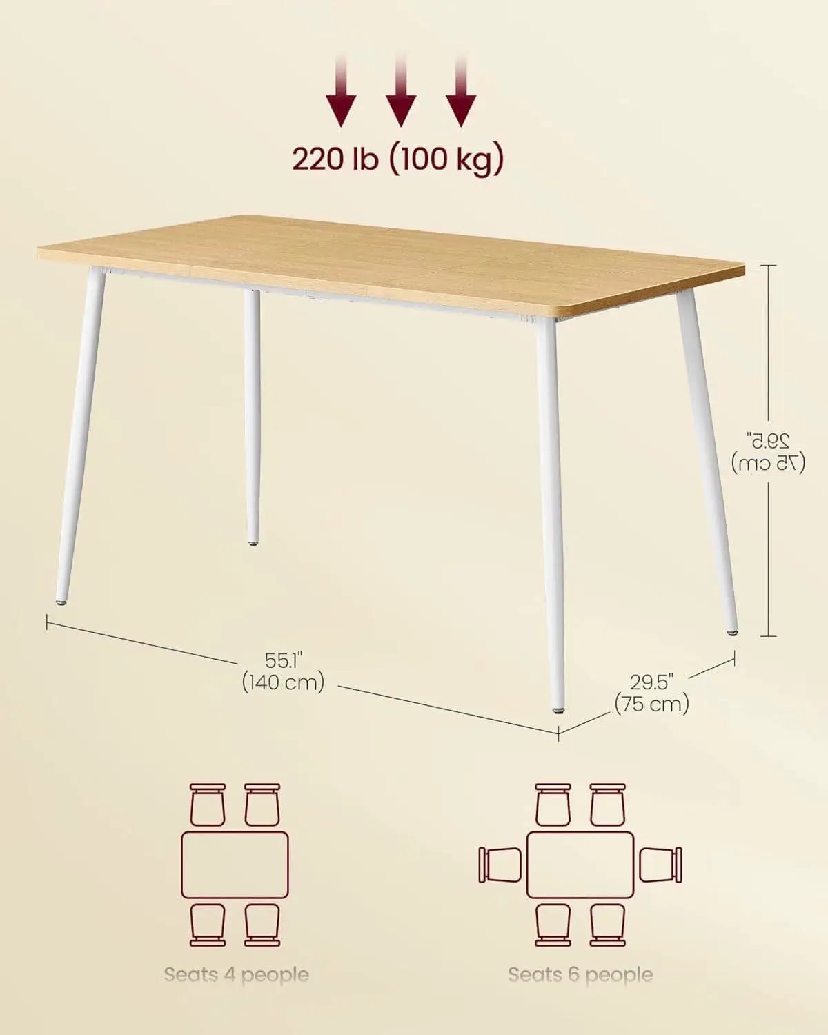 Golden Oak Farmhouse Dining Table 55.1 Top Seats 4 To 6 from PriceLows™