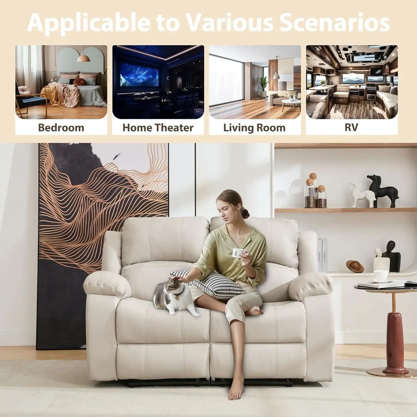 Manual Leather Loveseat Recliner Sofa With Pockets from PriceLows™