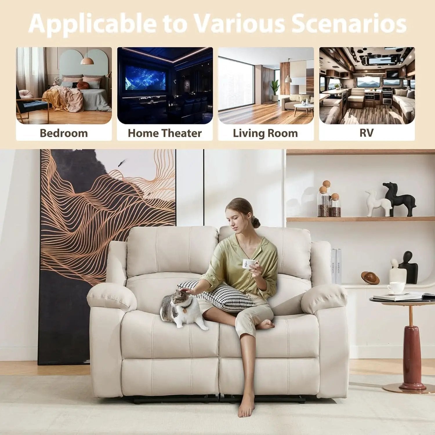 Manual Leather Loveseat Recliner Sofa With Pockets from PriceLows™