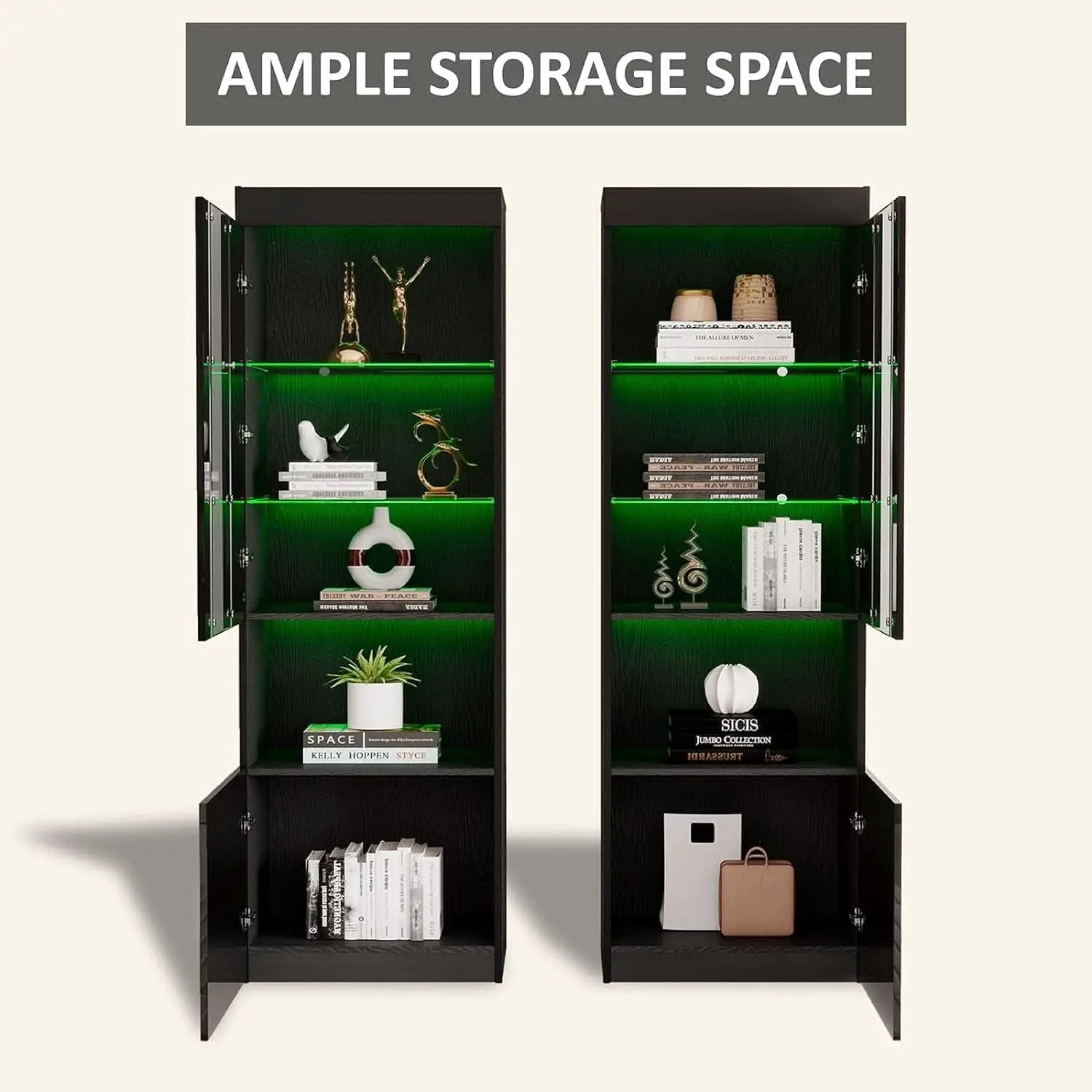Two Piece 71 Inch Tall Bookcase Storage Cabinet With Glass Doors Set Of Two For Living Room And Office from PriceLows™
