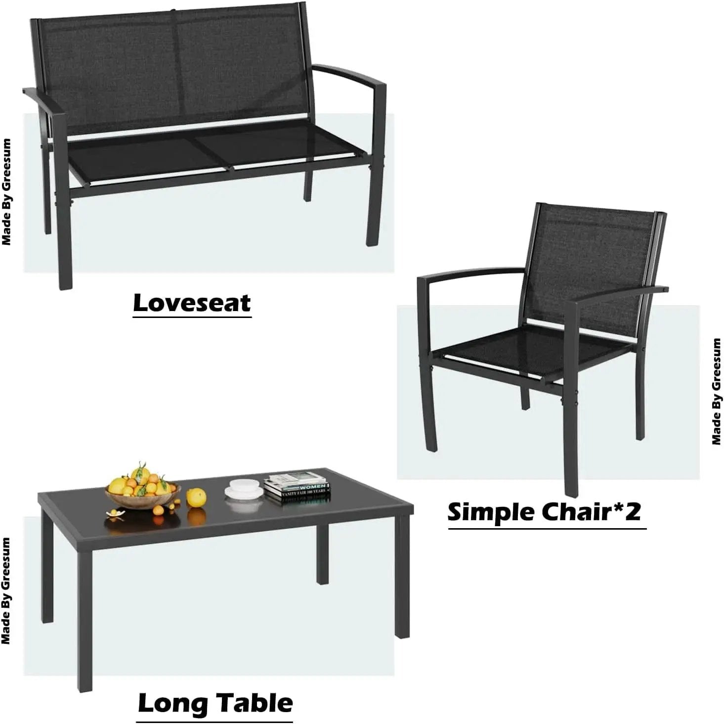 4 Piece Black Patio Furniture Set Outdoor Lounge Chairs from PriceLows™