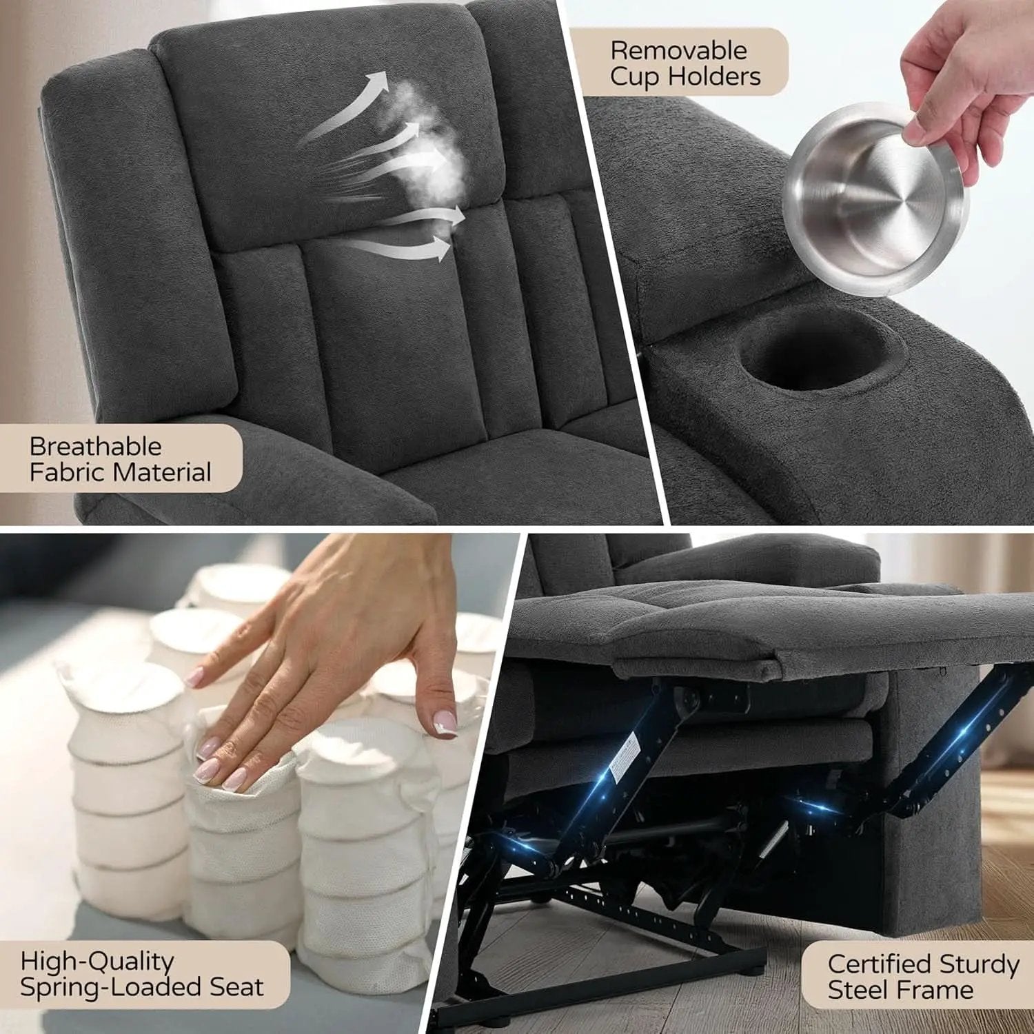 Dark Gray Two Seat Recliner Loveseat With Cup Holders from PriceLows™