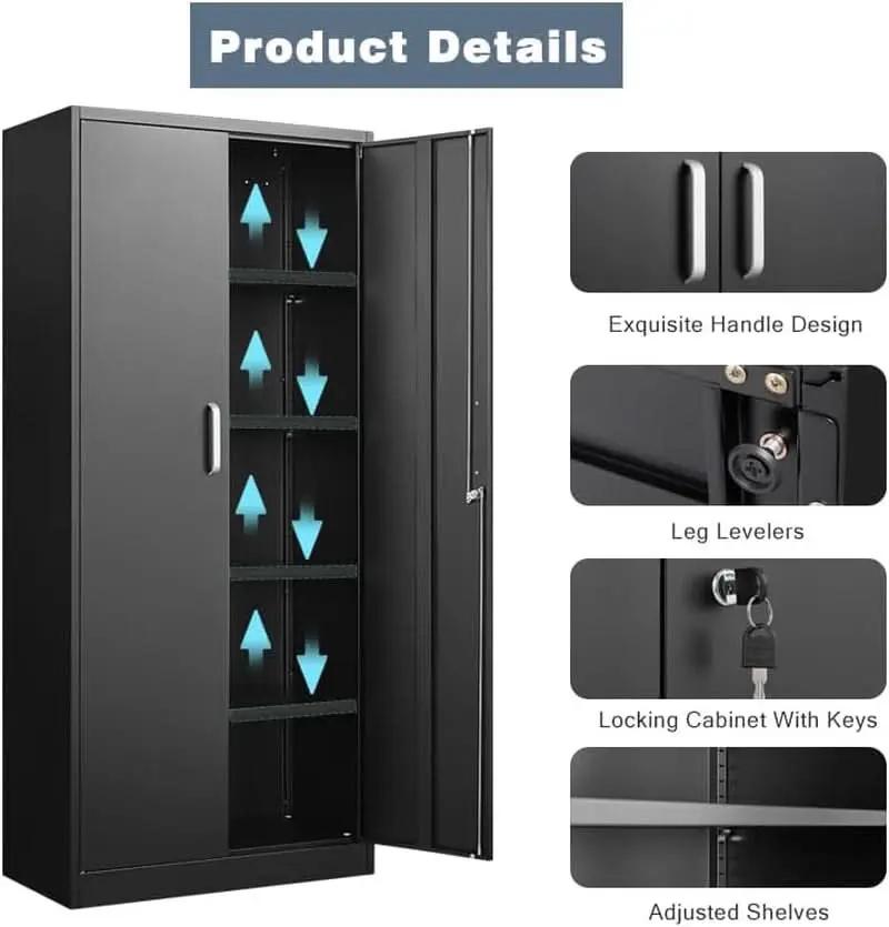 Black Metal Storage Cabinet With Locking Adjustable Shelves from PriceLows™