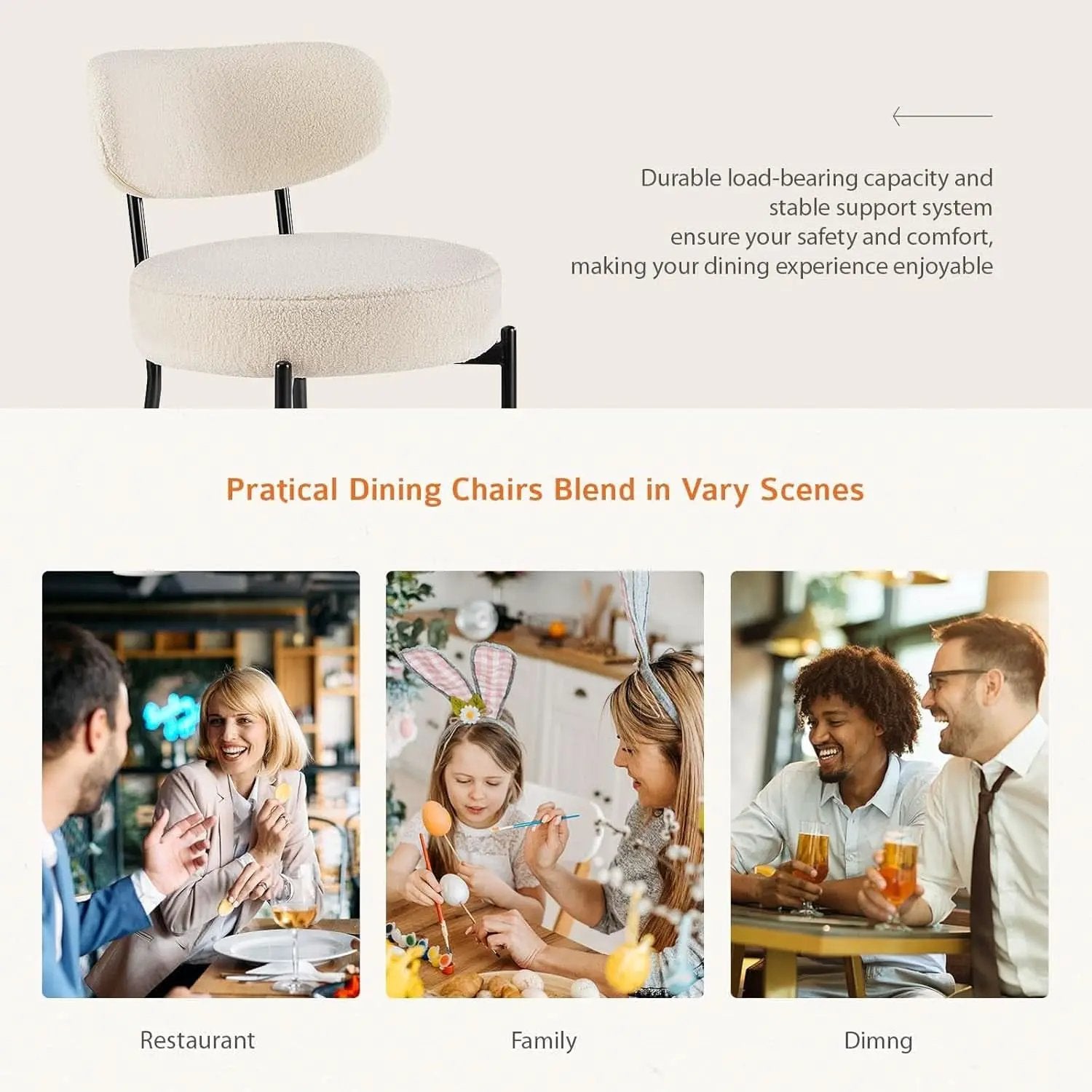 Beige Dining Chairs Set Of 4 With Curved Backrest Design from PriceLows™