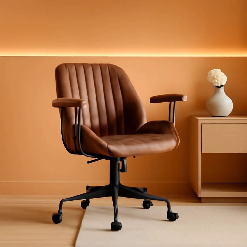 Ergonomic Leather Office Chair Dark Brown Mid Century Modern from PriceLows™