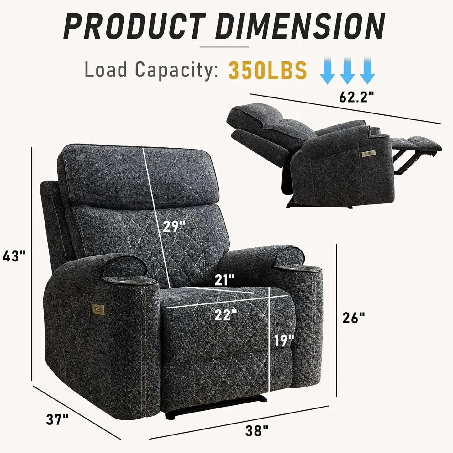 Electric Recliner Chair With Soft Fabric And Cup Holders from PriceLows™