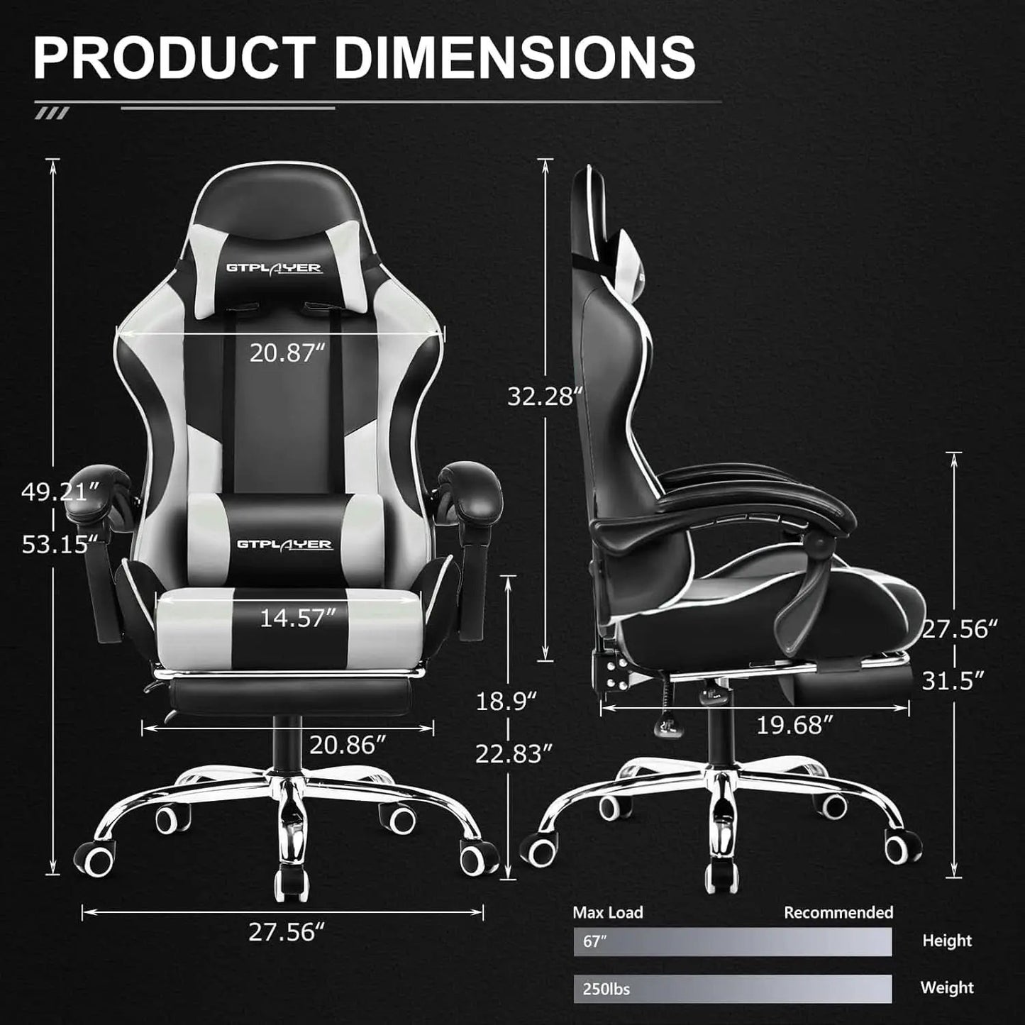 White Gaming Chair With Footrest And Lumbar Support from PriceLows™