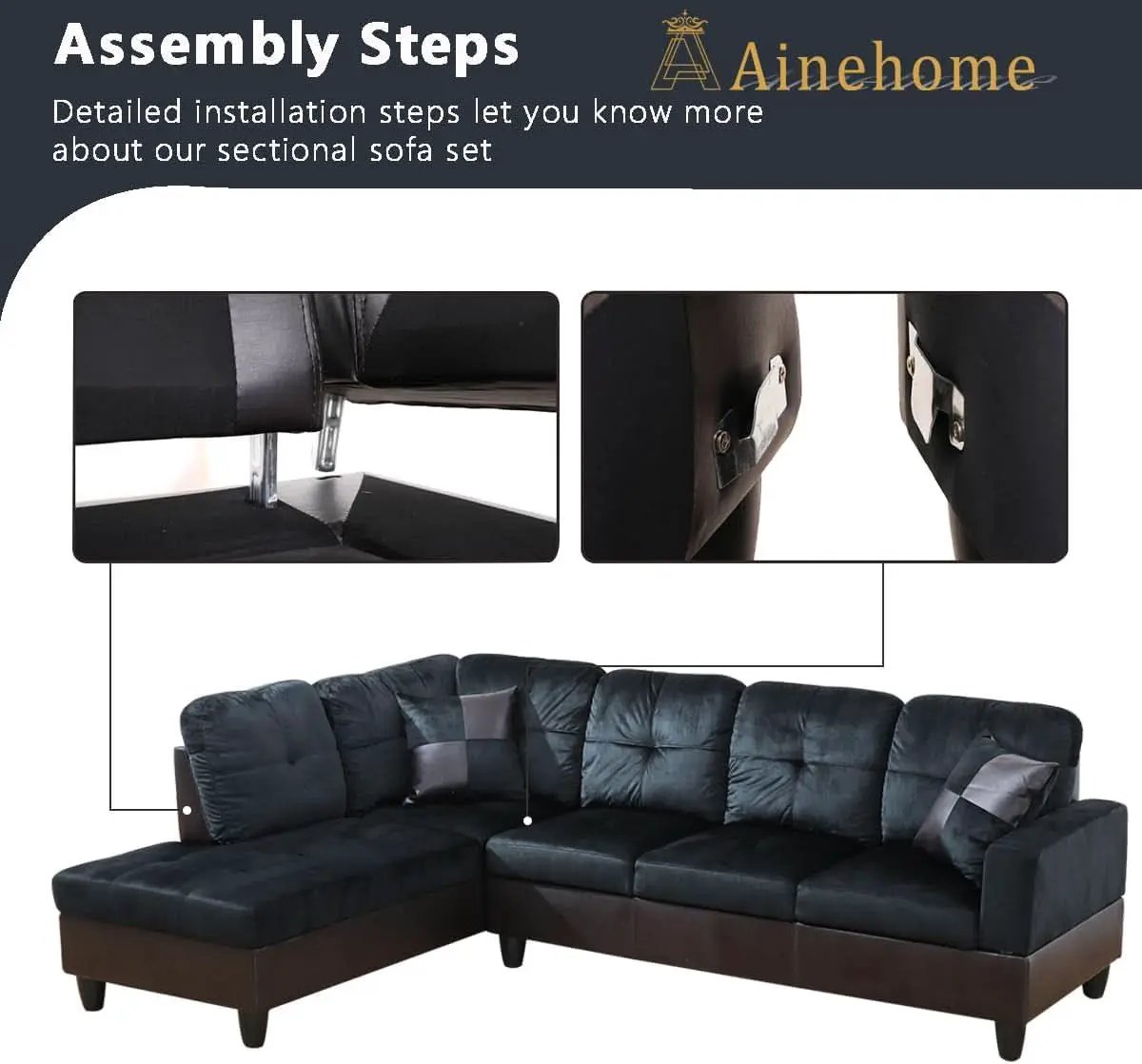 Two Piece L Shape Sectional Sofa Set In Midnight Blue Microfiber With Chaise Left Hand Facing from PriceLows™