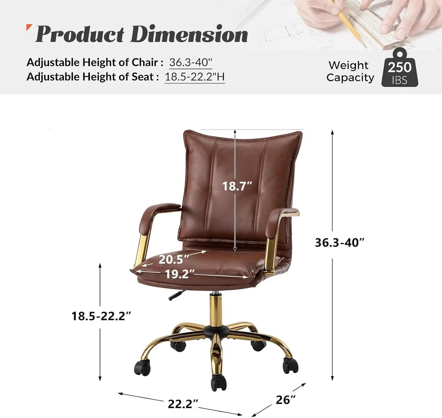Faux Leather Home Office Desk Chair Adjustable Height Brown from PriceLows™