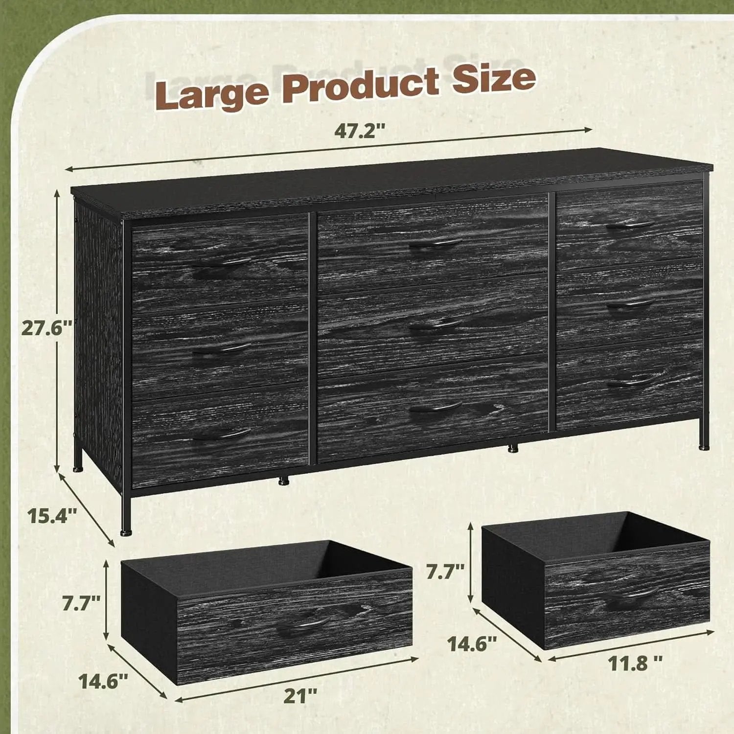Dresser TV Stand for 60 Inch TV, 9 Drawer, Charcoal Black from PriceLows™