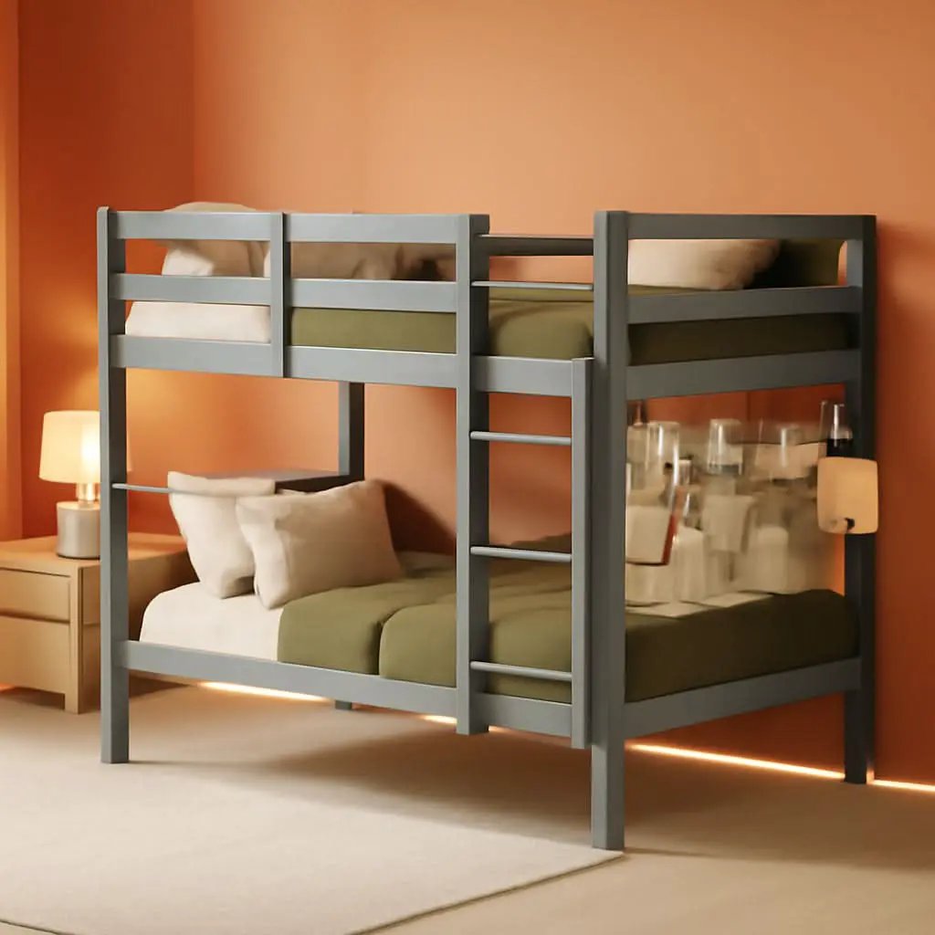 Grey Low Bunk Bed Twin Over Twin With Ladder For Kids Room from PriceLows™