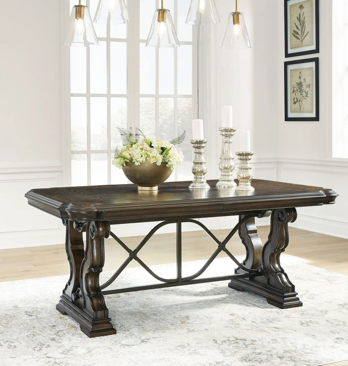 Maylee Extension Dining Table | Dark Brown | 72 Inch Base Depth | Two Extension Leaves