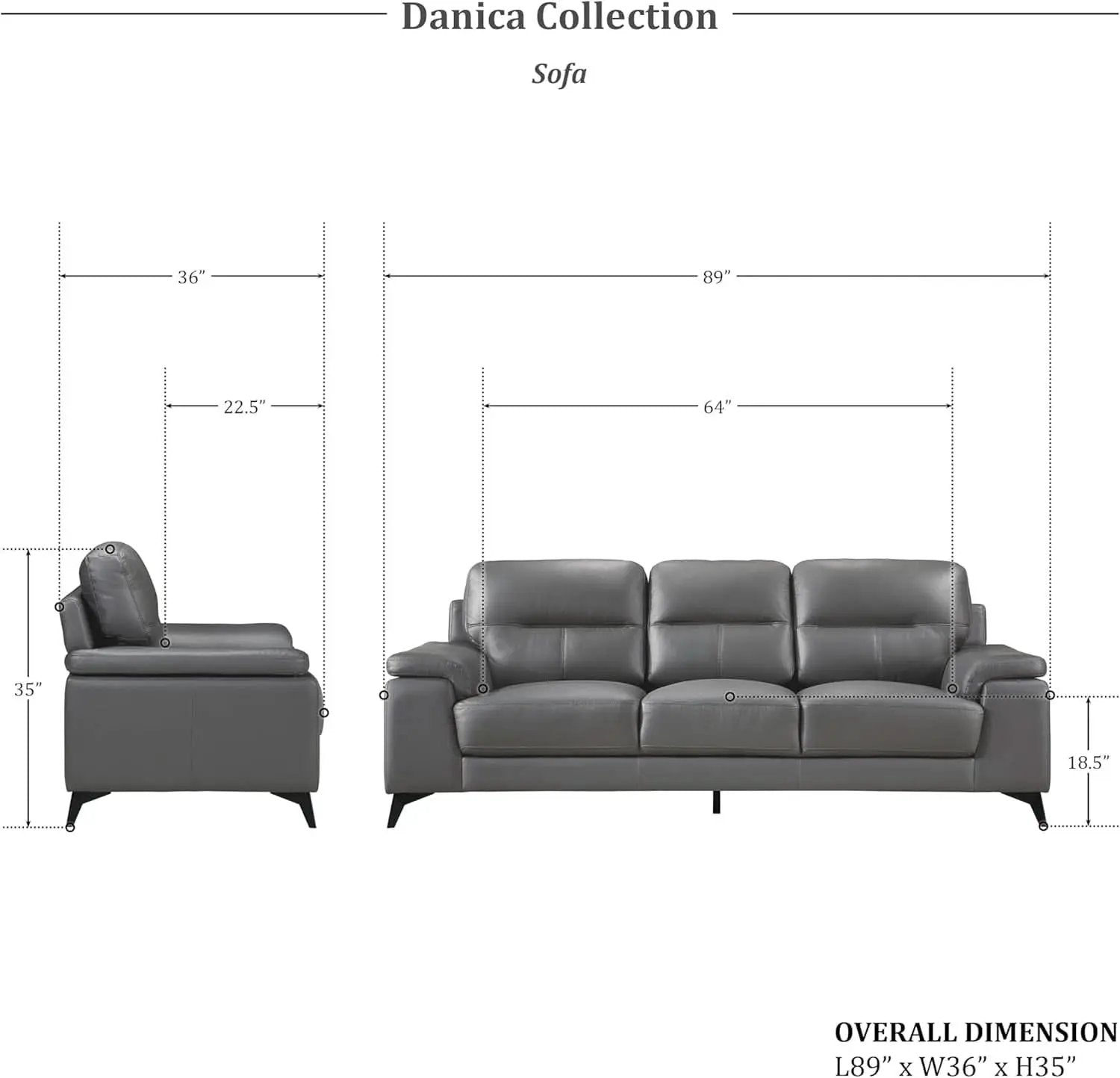 Top Grain Leather Two Piece Living Room Sofa Set Dark Gray from PriceLows™
