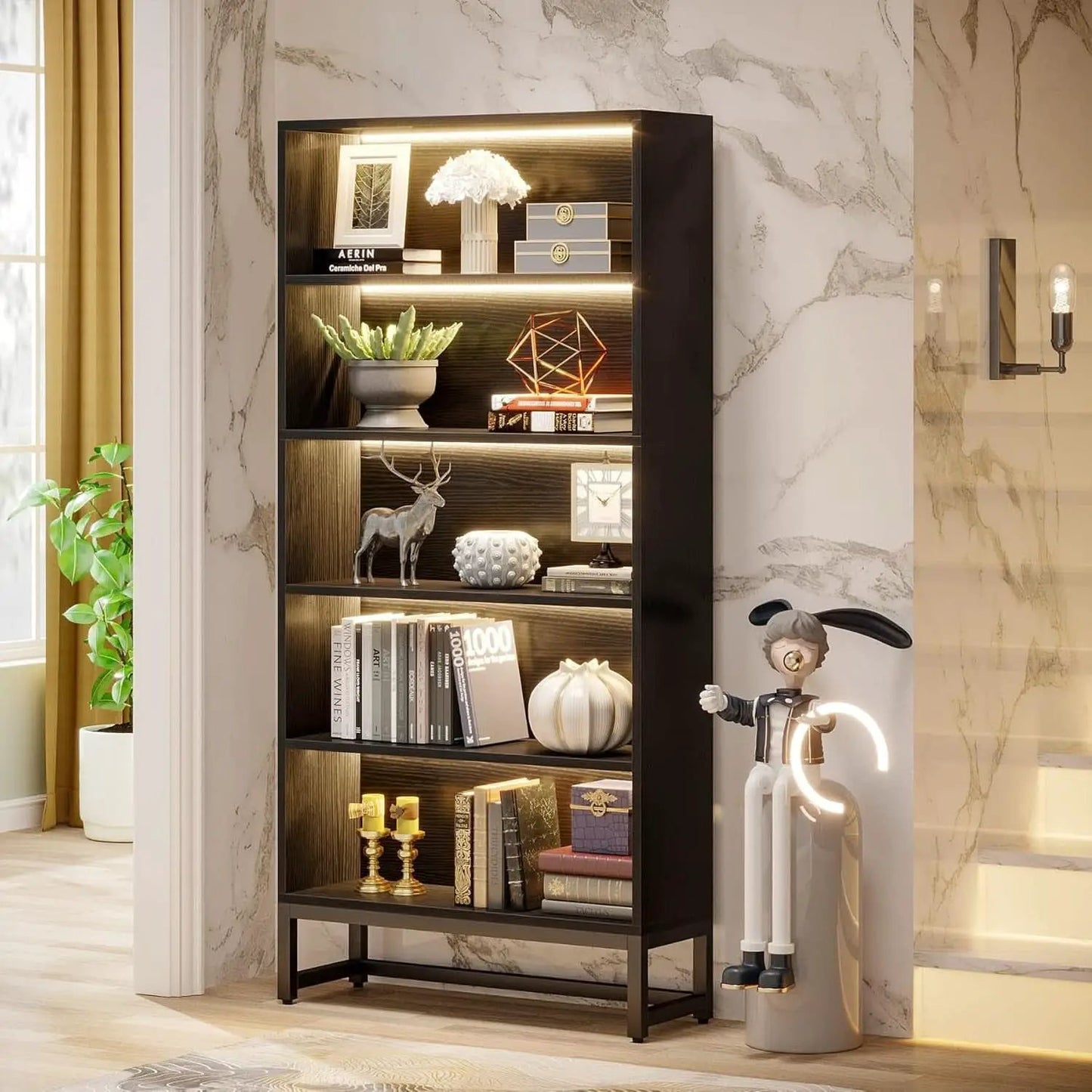Tall Bookcase 70.8 Inch Led Lights For Living Room from PriceLows™