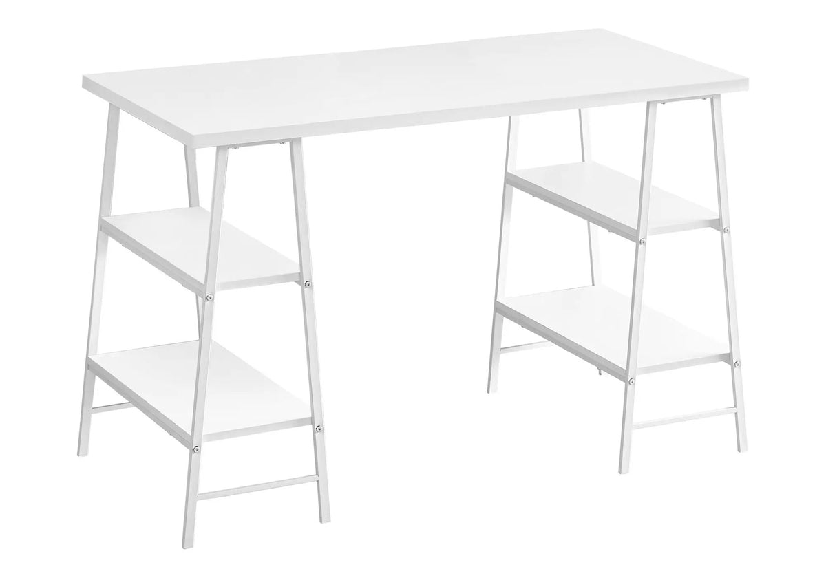 Sawhorse Computer Desk | 47.25 Inch Width | Four Open Shelves | Industrial Style