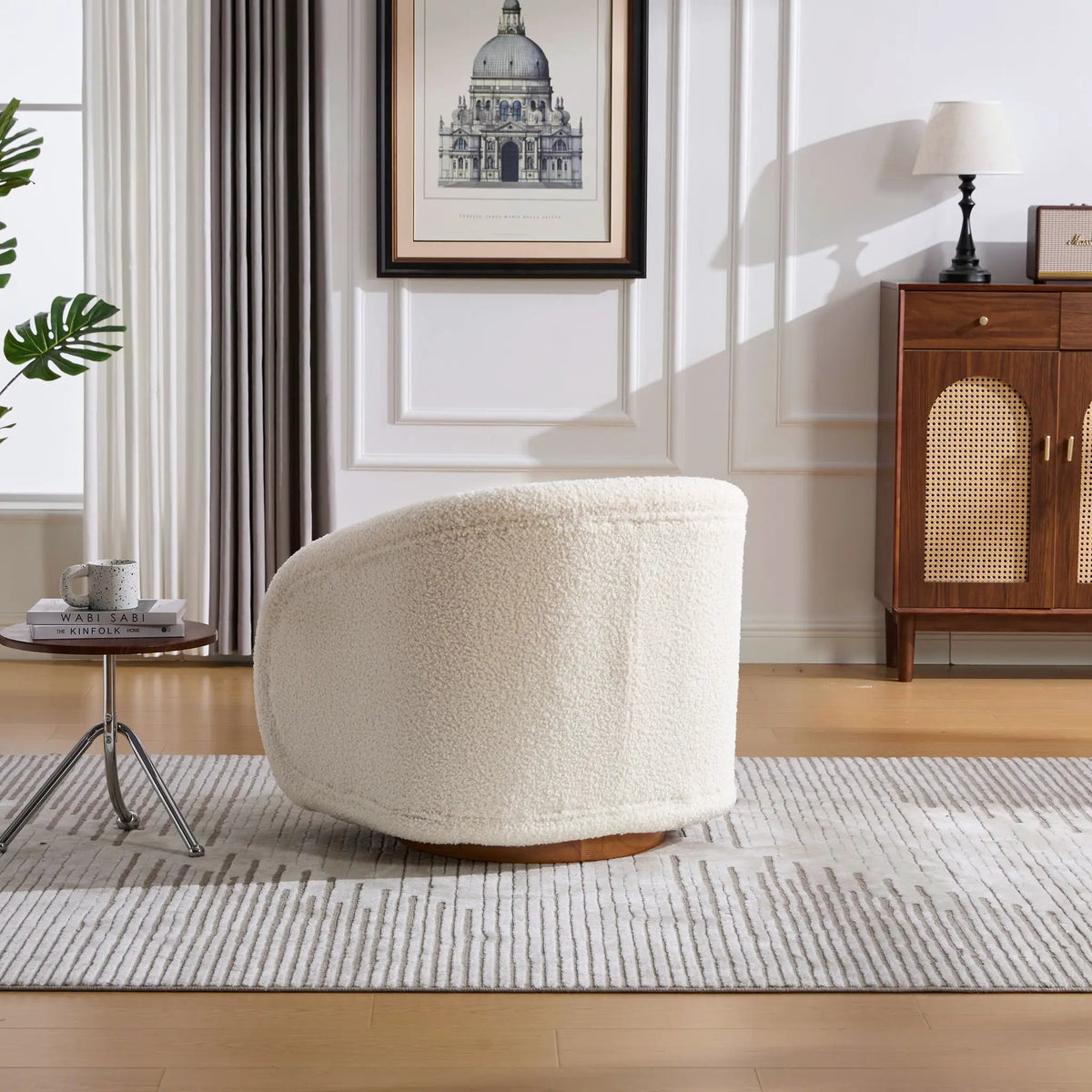 Teddy Fabric Swivel Accent Chair | 360 Degree Rotation | Solid Rubber Wood Frame | Cozy Texture