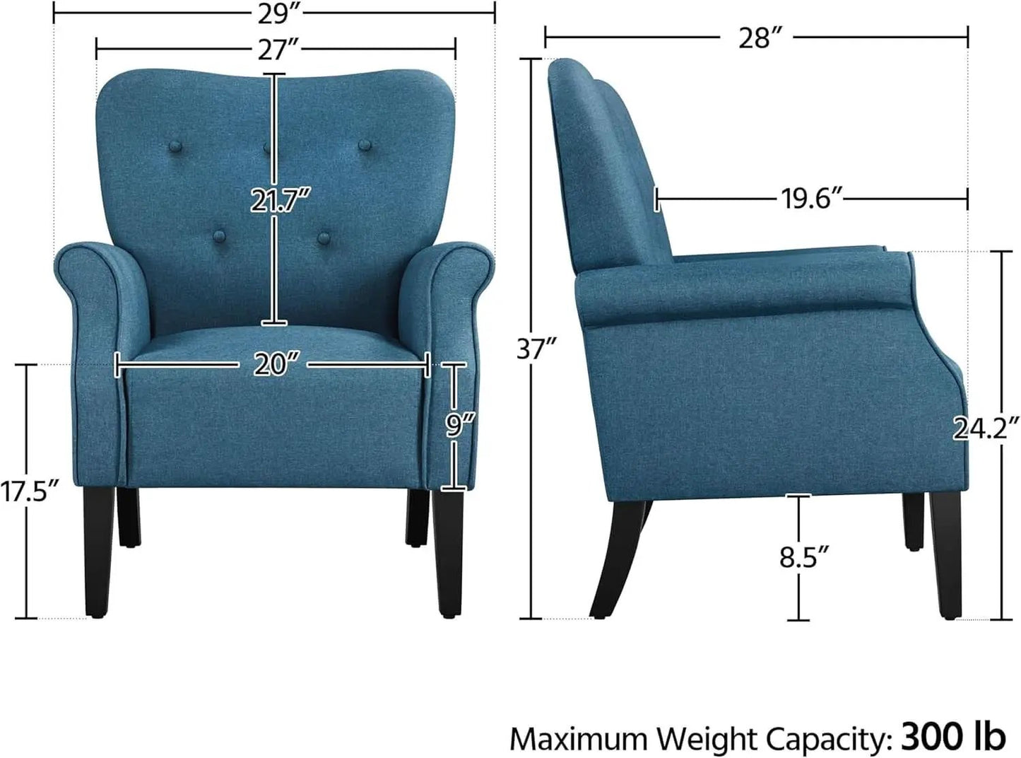 Navy Blue Compact Midcentury Armchair Tufted Backrest from PriceLows™