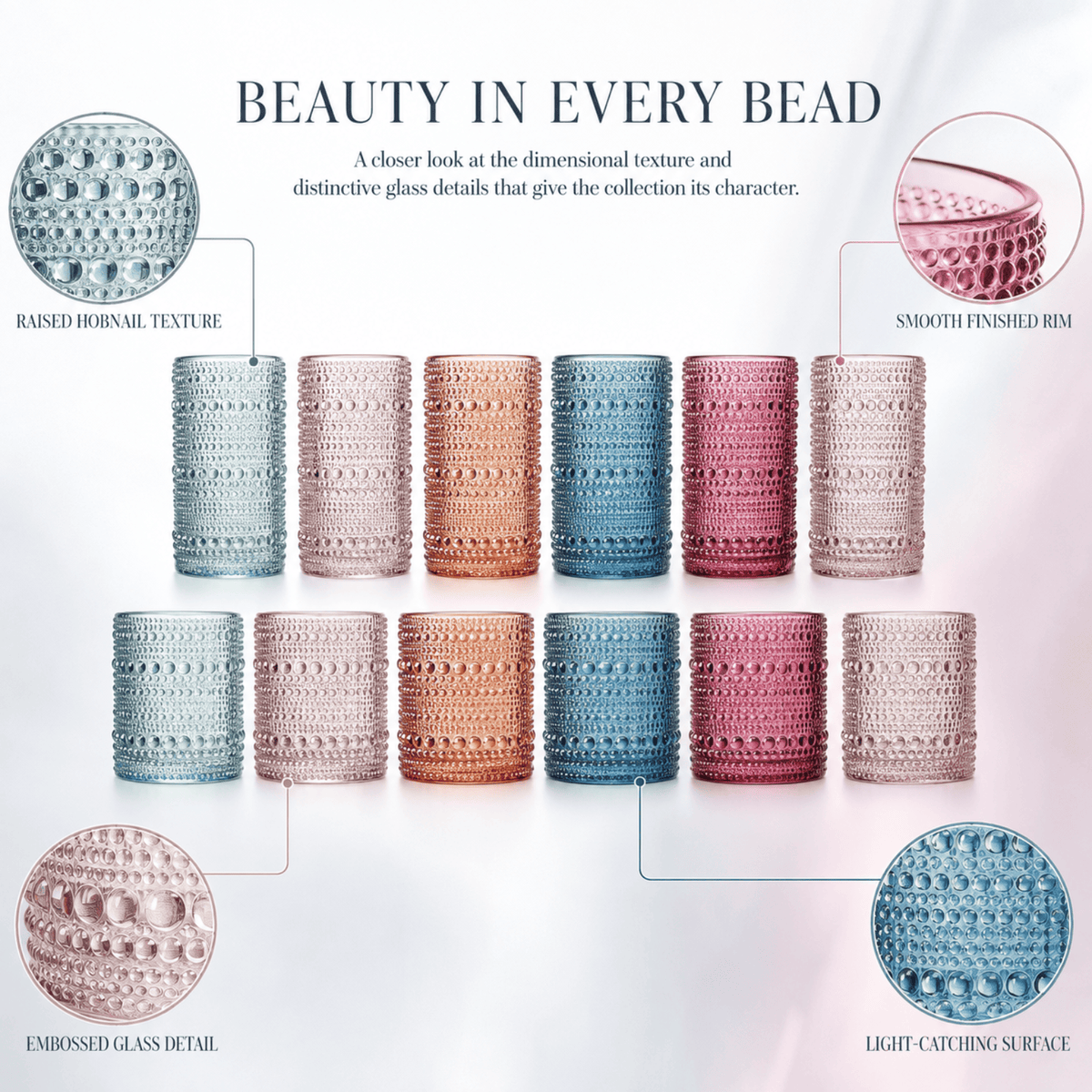 Tonal Hobnail Highball & Lowball Glassware | 12.17 oz | Set of 12 | Entertaining