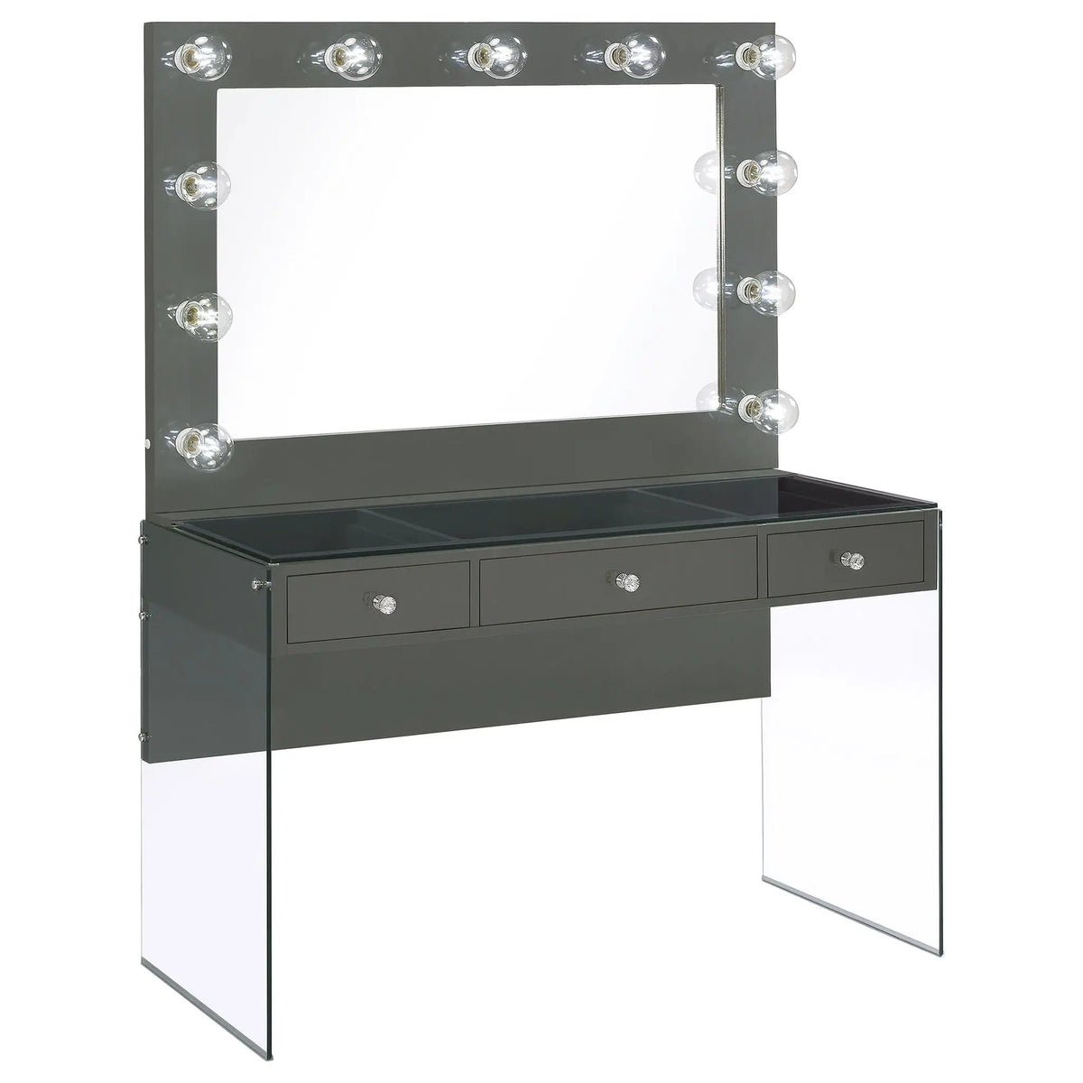 Afshan 3-drawer Vanity Set with Lighting Grey High Gloss | 47 x 18.75 x 61.5 in | Tempered Glass | Bathroom
