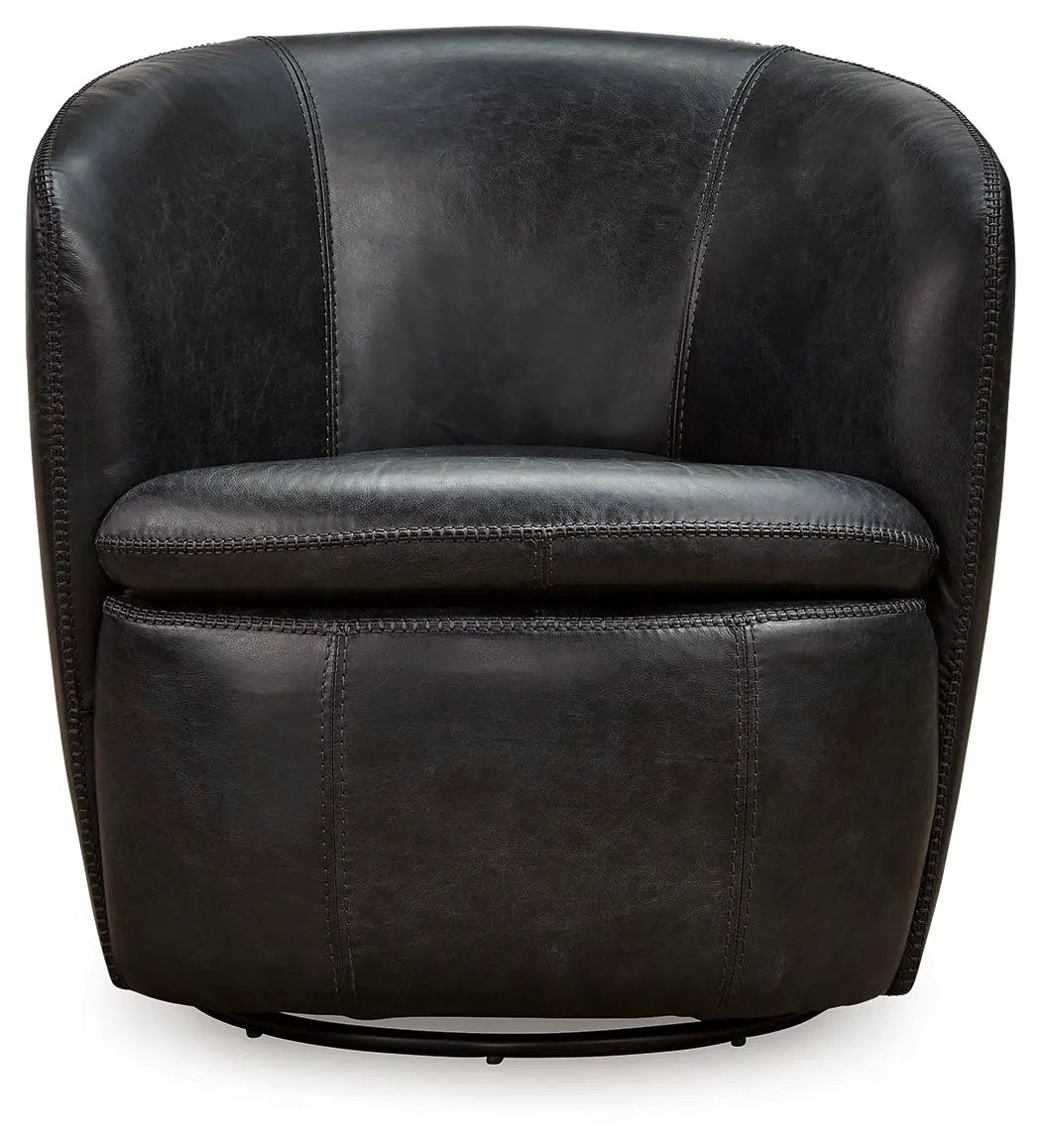 Kierreys Swivel Accent Chair | Supple Leather | Barrel Back | 31.63 Inch Height