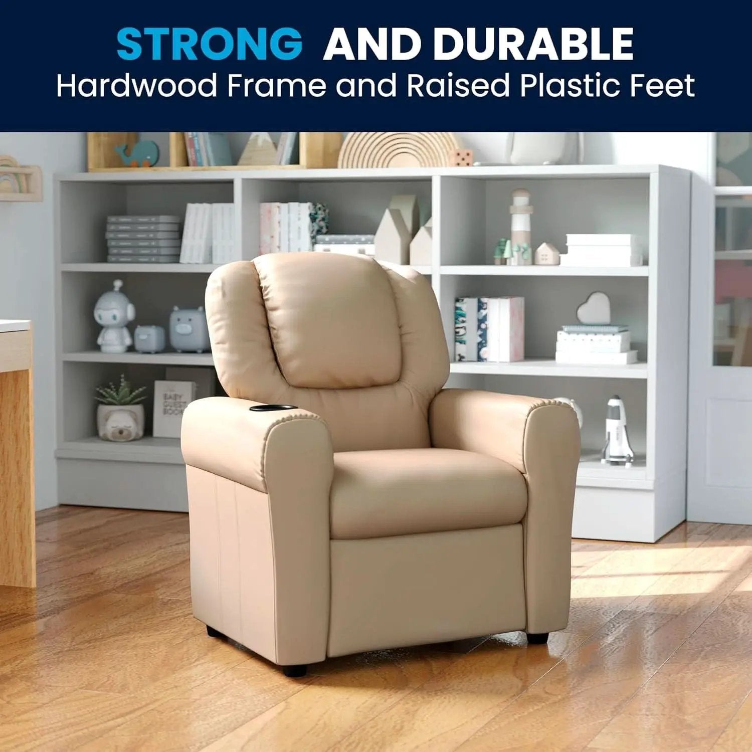 Beige Kids Recliner With Cup Holder For Cozy Seating from PriceLows™