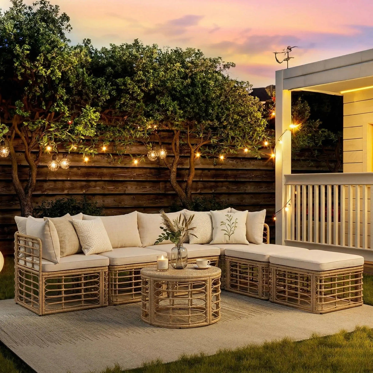 Outdoor Patio Furniture, All-Weather Rattan Sectional Sofa Set With Thick Cushions | 7 Piece Outdoor Set | Rattan | Living Room