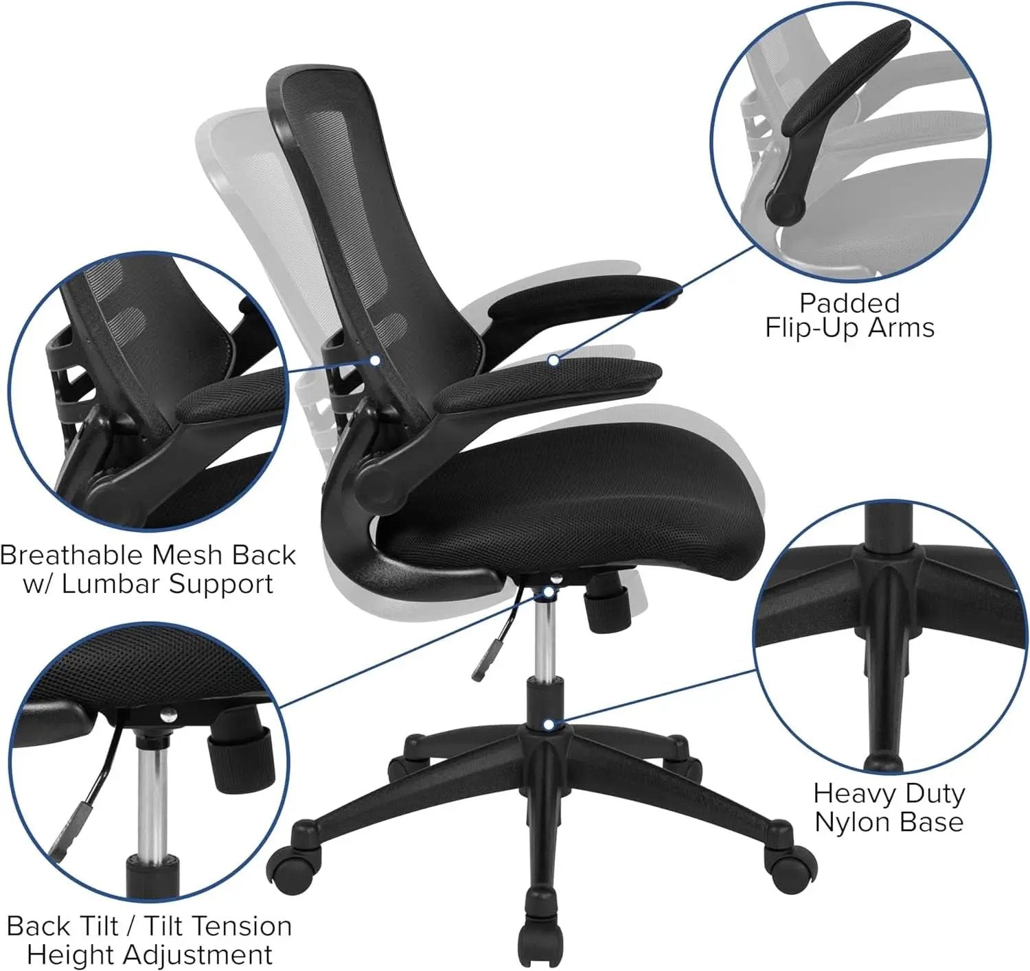 Mid Back Ergonomic Office Chair With Adjustable Height from PriceLows™