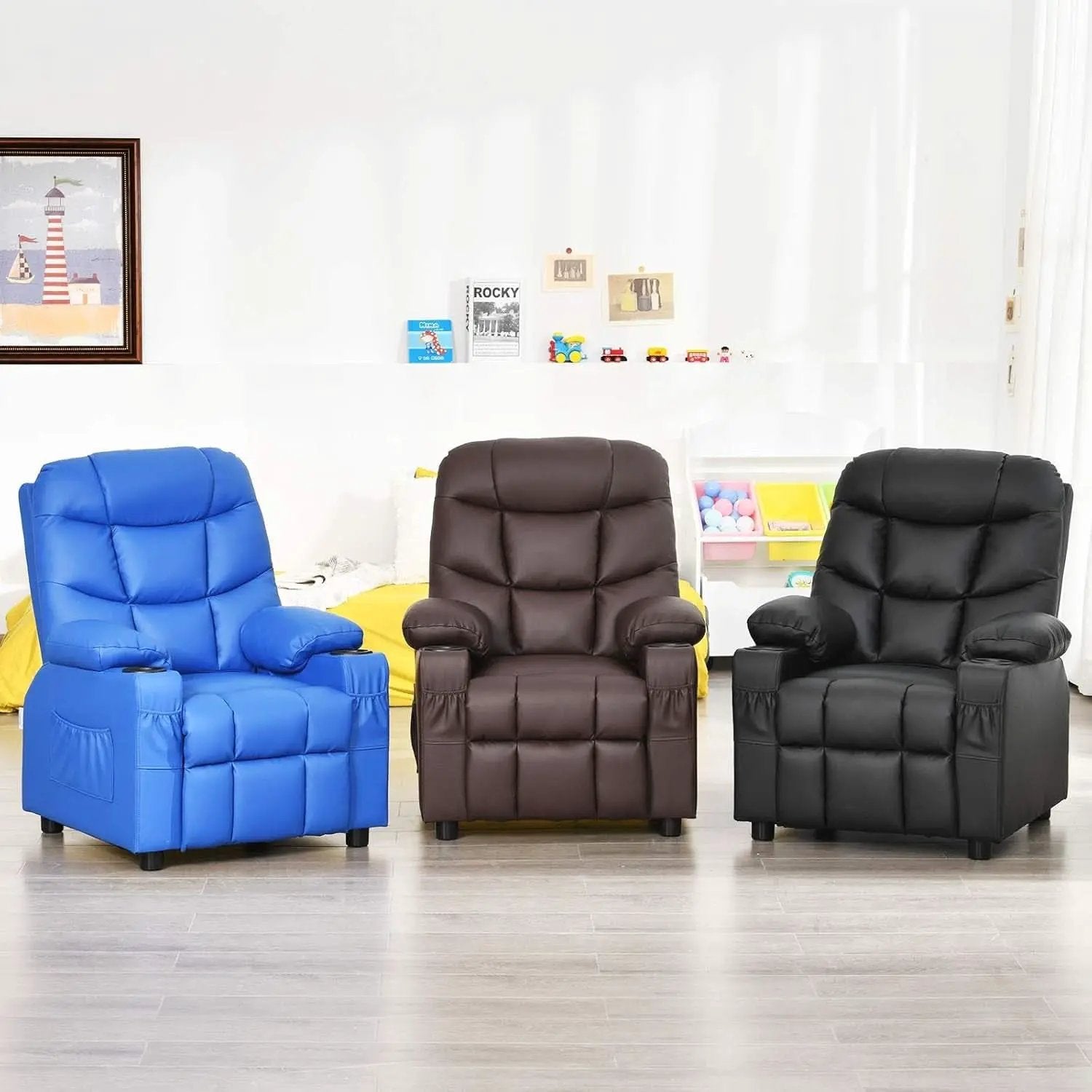 Brown Kids Recliner With Cup Holder And Adjustable Backrest from PriceLows™