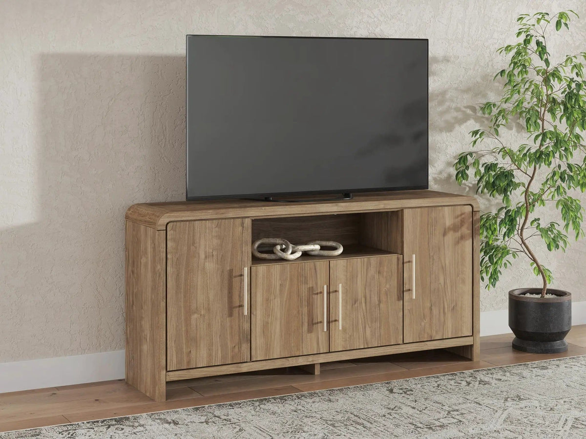 Dovander Extra Large TV Stand | 62.91 x 15.47 x 30.39 in | Walnut Wood & Mdf | Brown