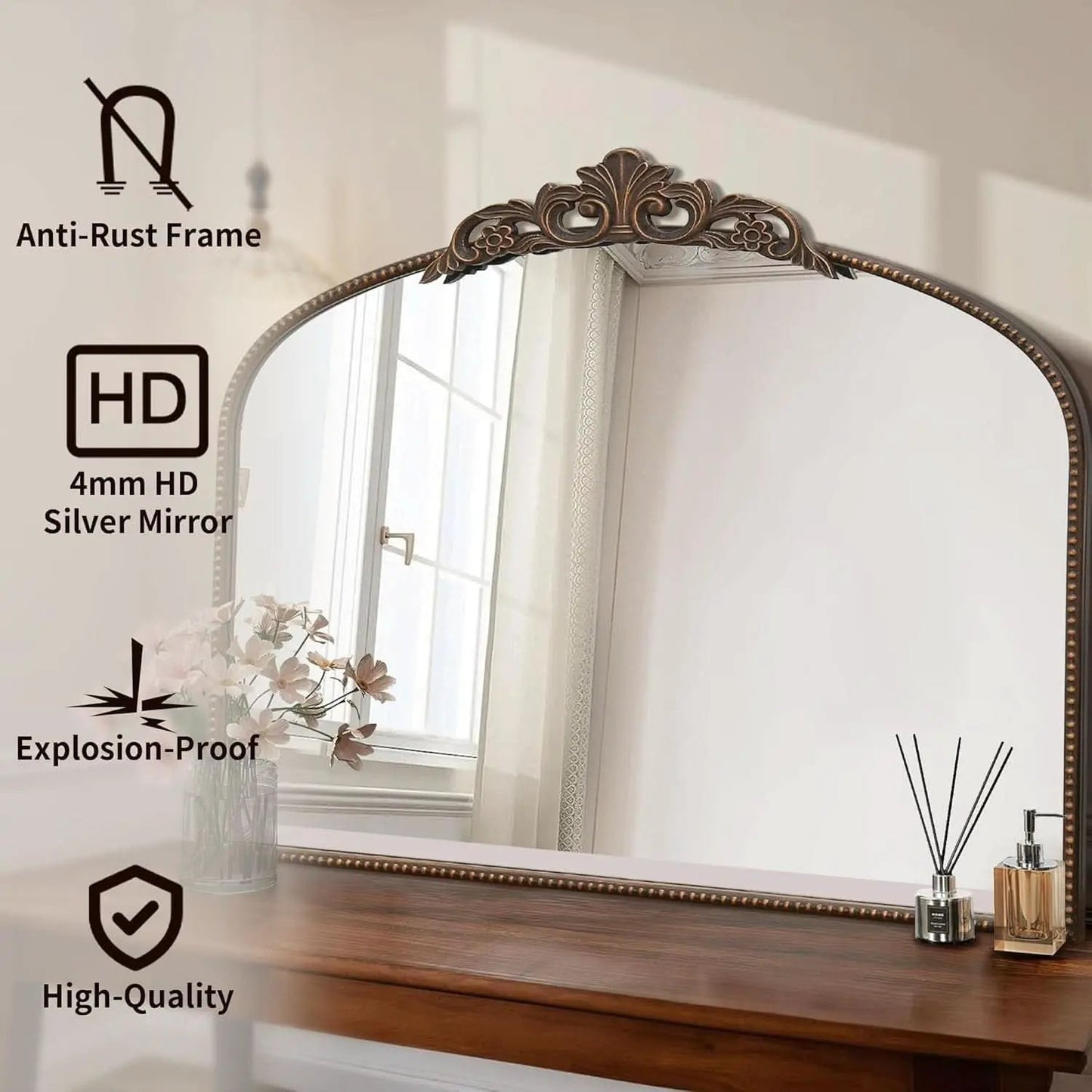 Bronze Vintage Baroque Mirror 40 By 30 Inch Arch Wall Mount from PriceLows™