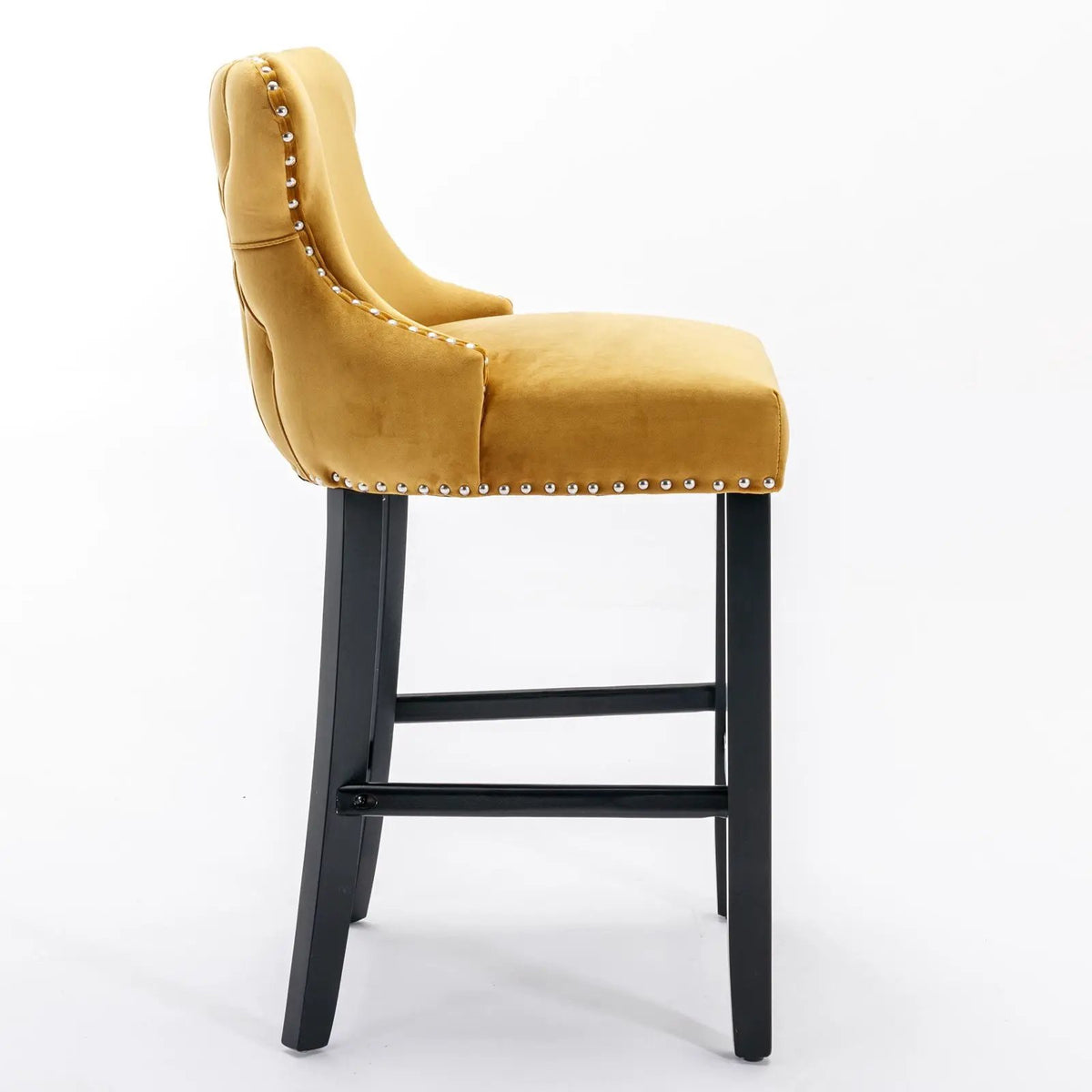 Wing-Back Barstools | Button Tufted Decoration | Wooden Legs With Nailhead Trim | Contemporary Upholstery