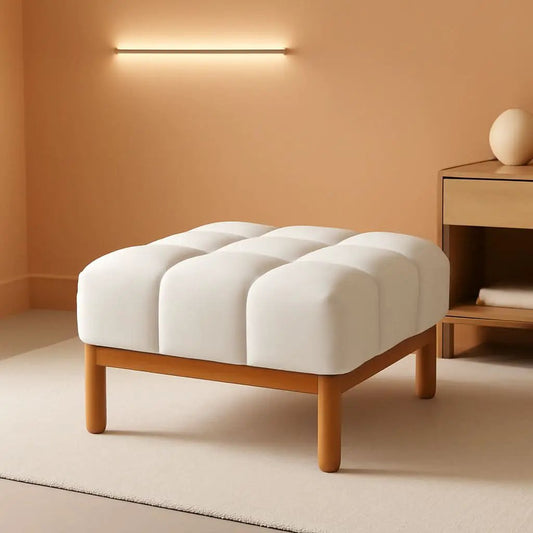 Square White Upholstered Ottoman Featuring Dense Foam from PriceLows™