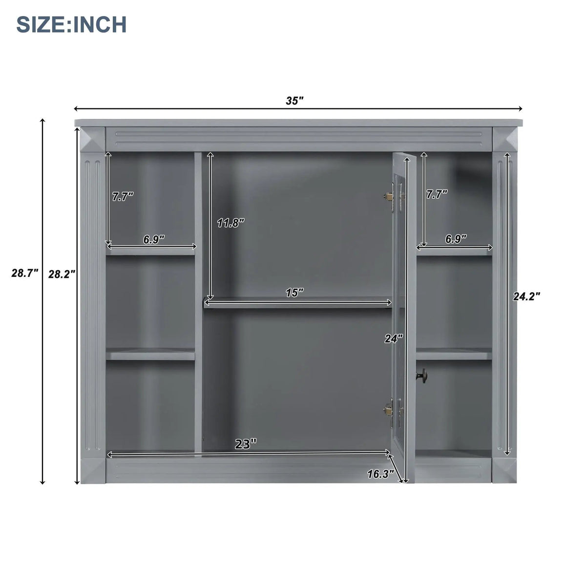 Bathroom Storage Cabinet With Mirror | 6 Open Shelves | Vintage Handle | Adjustable Interior