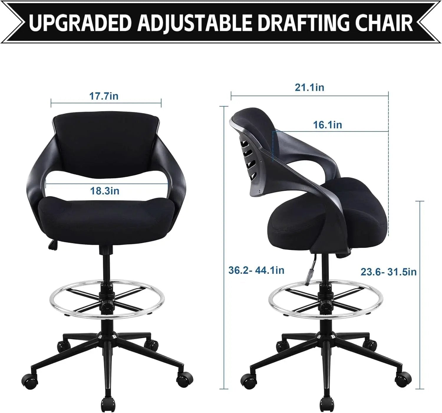 Ergonomic Drafting Chair With Lumbar Support And Foot Ring Black from PriceLows™