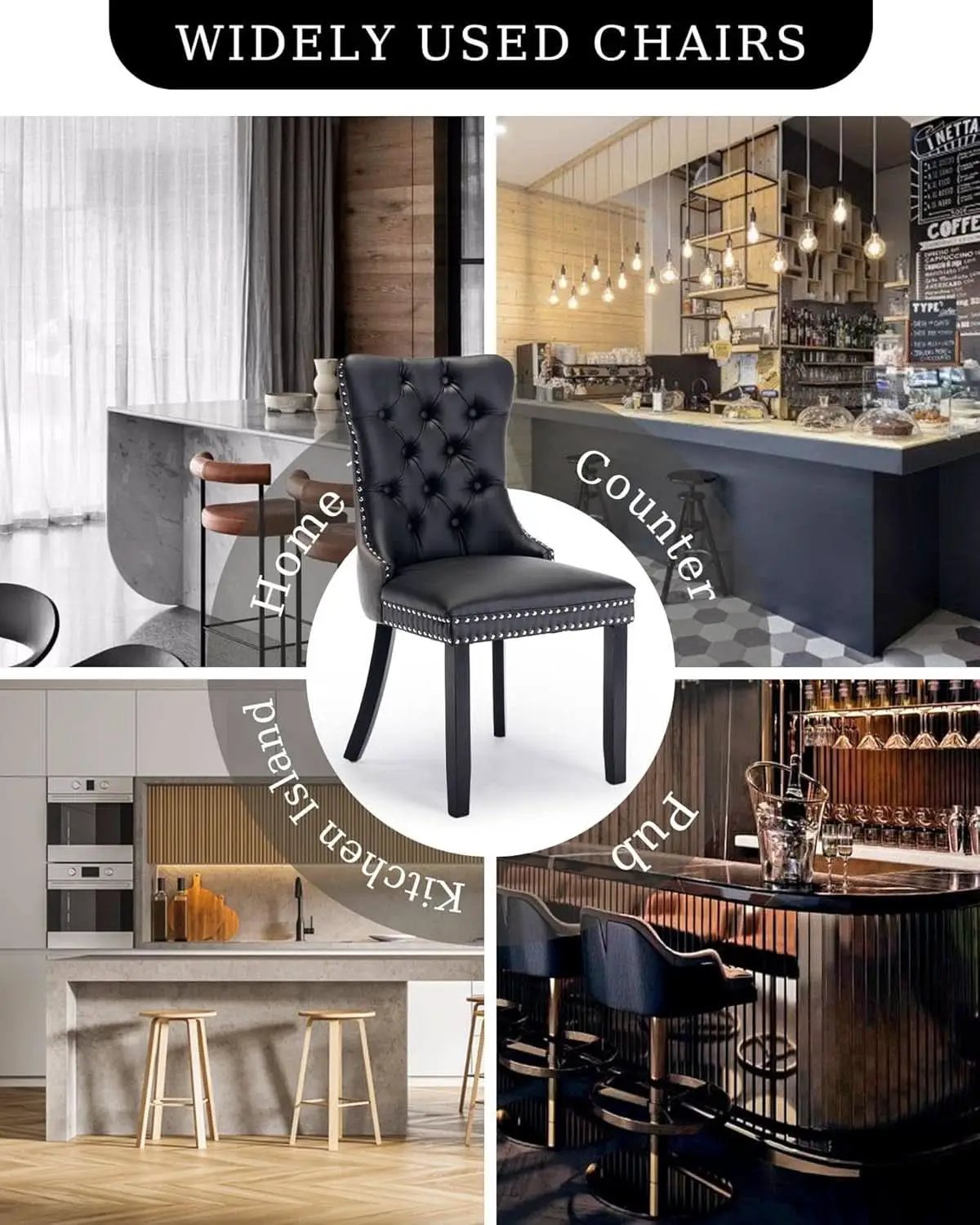 Leather Dining Chairs Set of 2 Black Nailhead Trim from PriceLows™