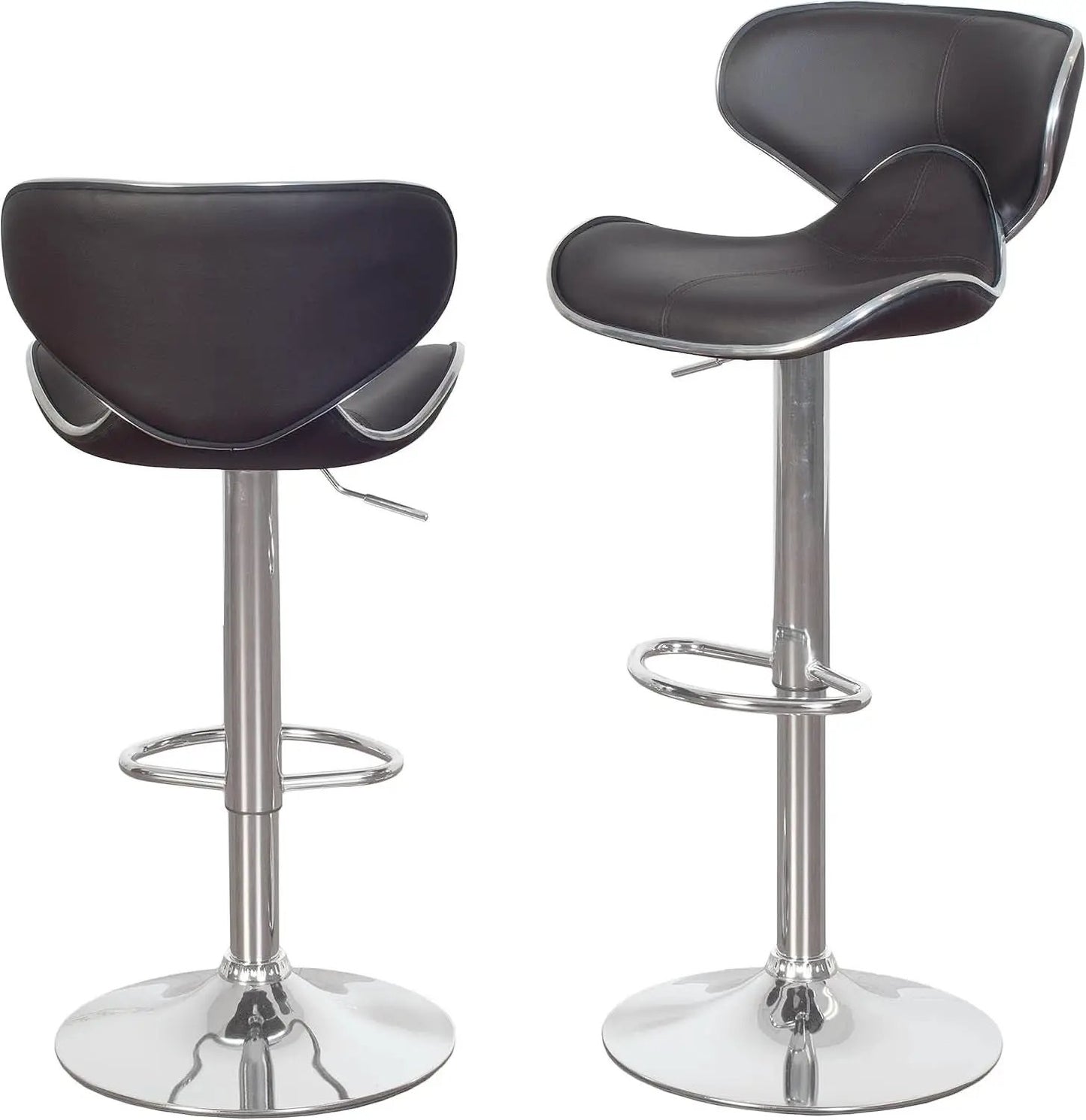 Two Brown Airlift Swivel Barstools With Chrome Base Adjustable Height 360 Degree Rotation from PriceLows™