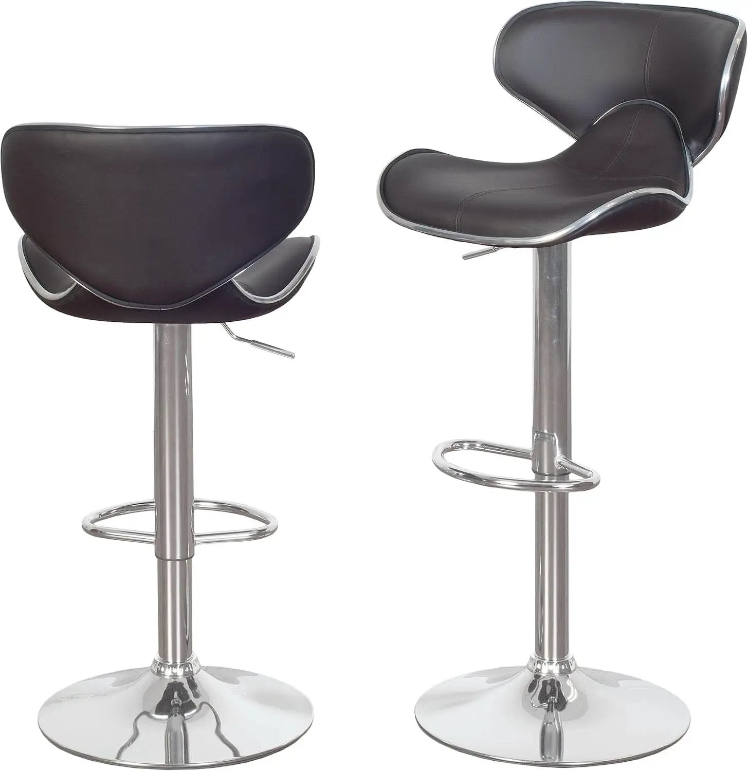 Two Brown Airlift Swivel Barstools With Chrome Base Adjustable Height 360 Degree Rotation from PriceLows™