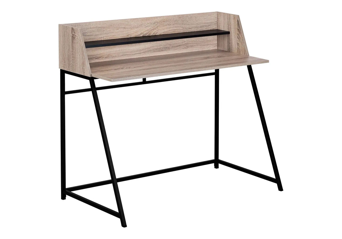 Marble Look Computer Desk | 47.25 Inch Width | Storage Shelves | Trapezoid Metal Base