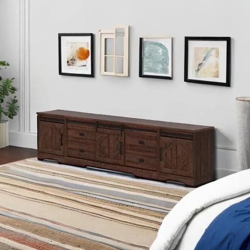 98.4 Inch Rustic Brown TV Stand With 4 Drawers And Shelves from PriceLows™