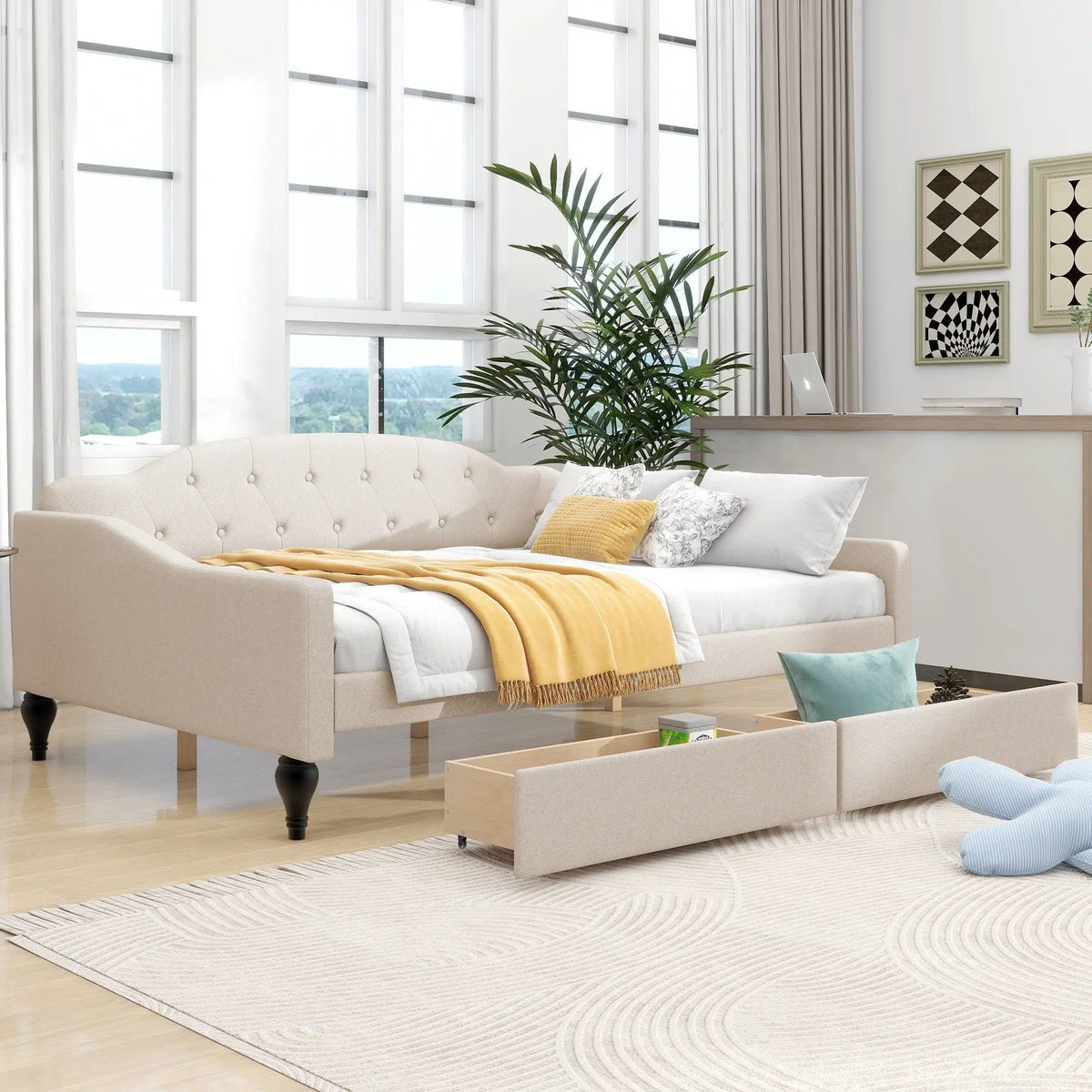 Upholstered Tufted Daybed | Full Size | Solid Wood Frame