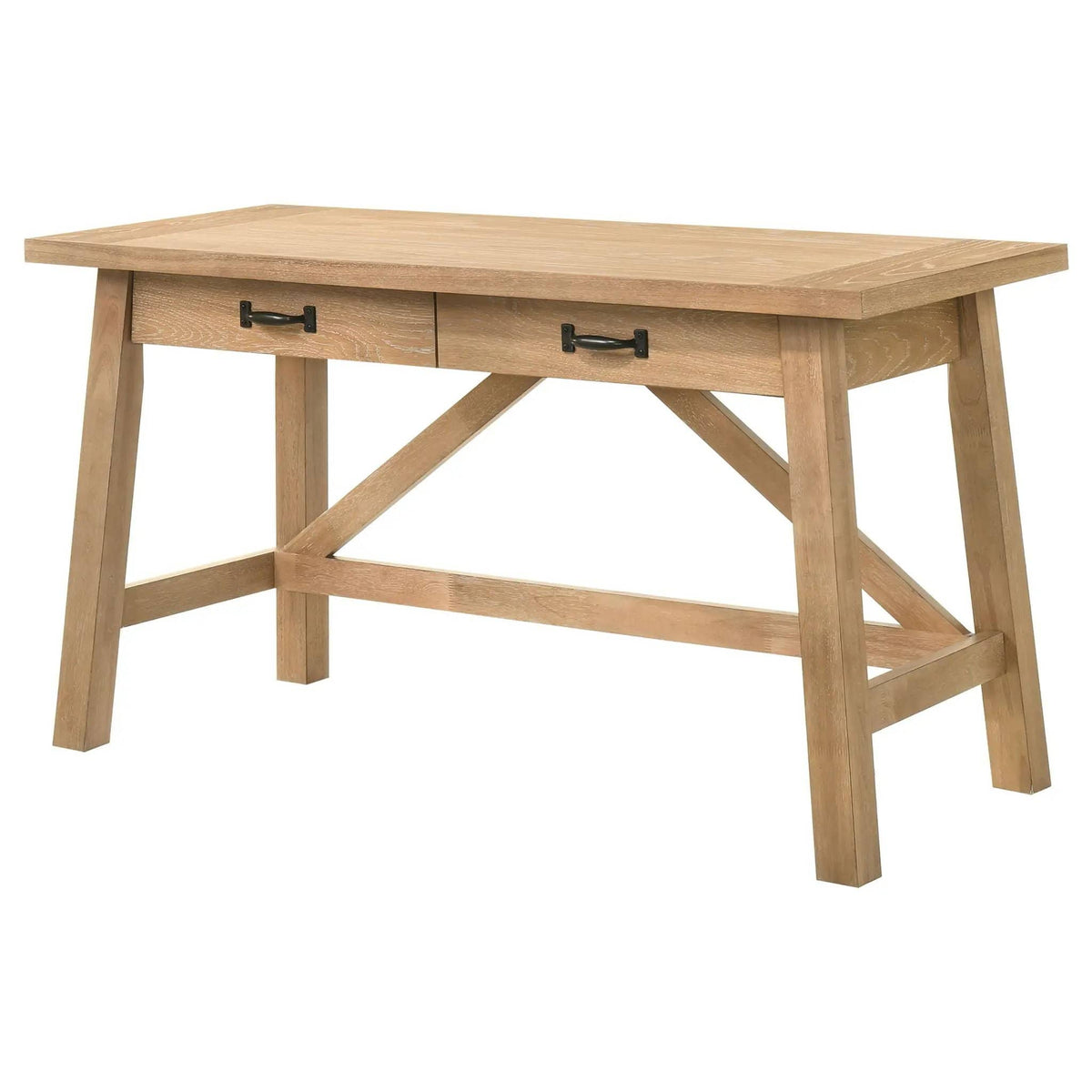 Fabian 54-inch 2-drawer Computer Writing Desk Distressed Light | 54 x 23.25 x 30 in | Rubberwood & Engineered Wood | Brown