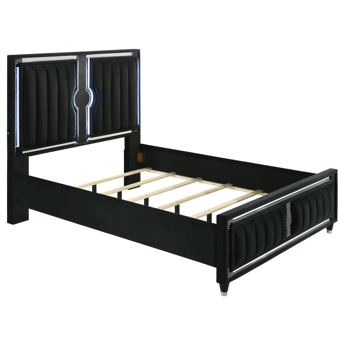 Ravenne 4-piece Velvet Upholstered Queen LED Bedroom Set | 4-Piece Set | Velvet & Polyester | Black