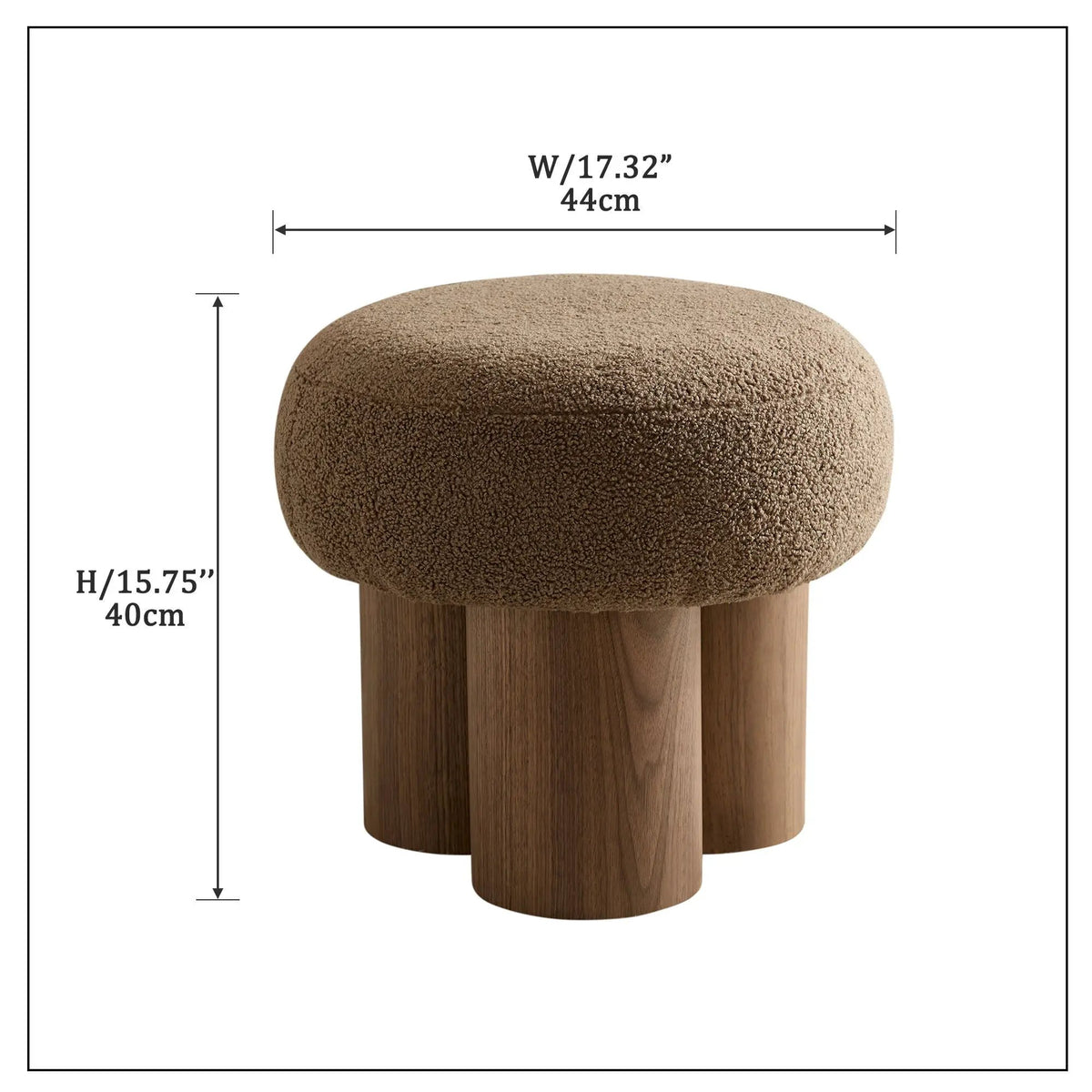 Mushroom Stool With Cushion | Greige Cushion | Wooden Barrel Base | 15.75 Inch Height